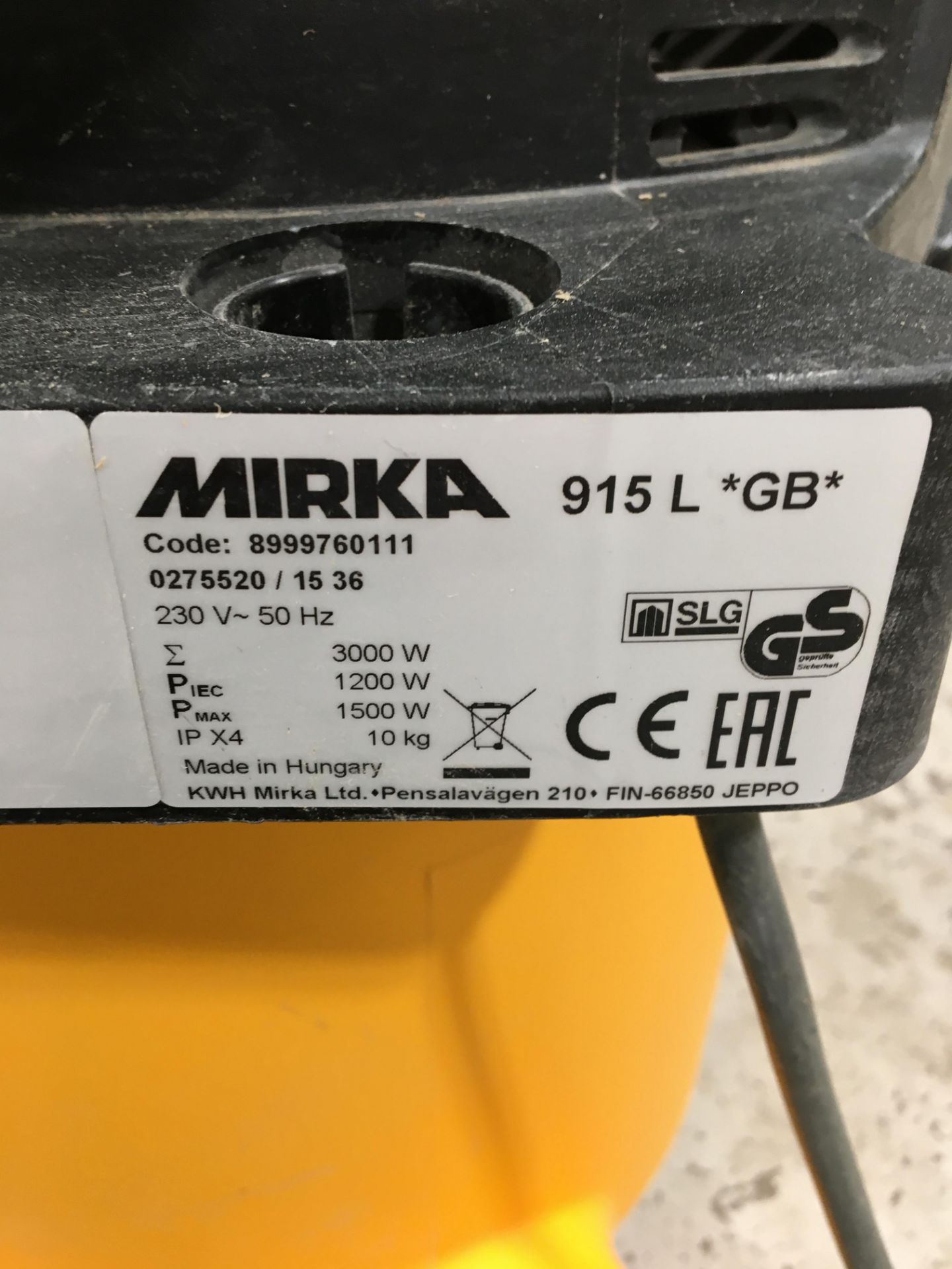 Mirka 915 L *GB* 230v vacuum dust extraction unit, Serial No. 0275520/1536 (No flexi hose) ( - Image 2 of 2