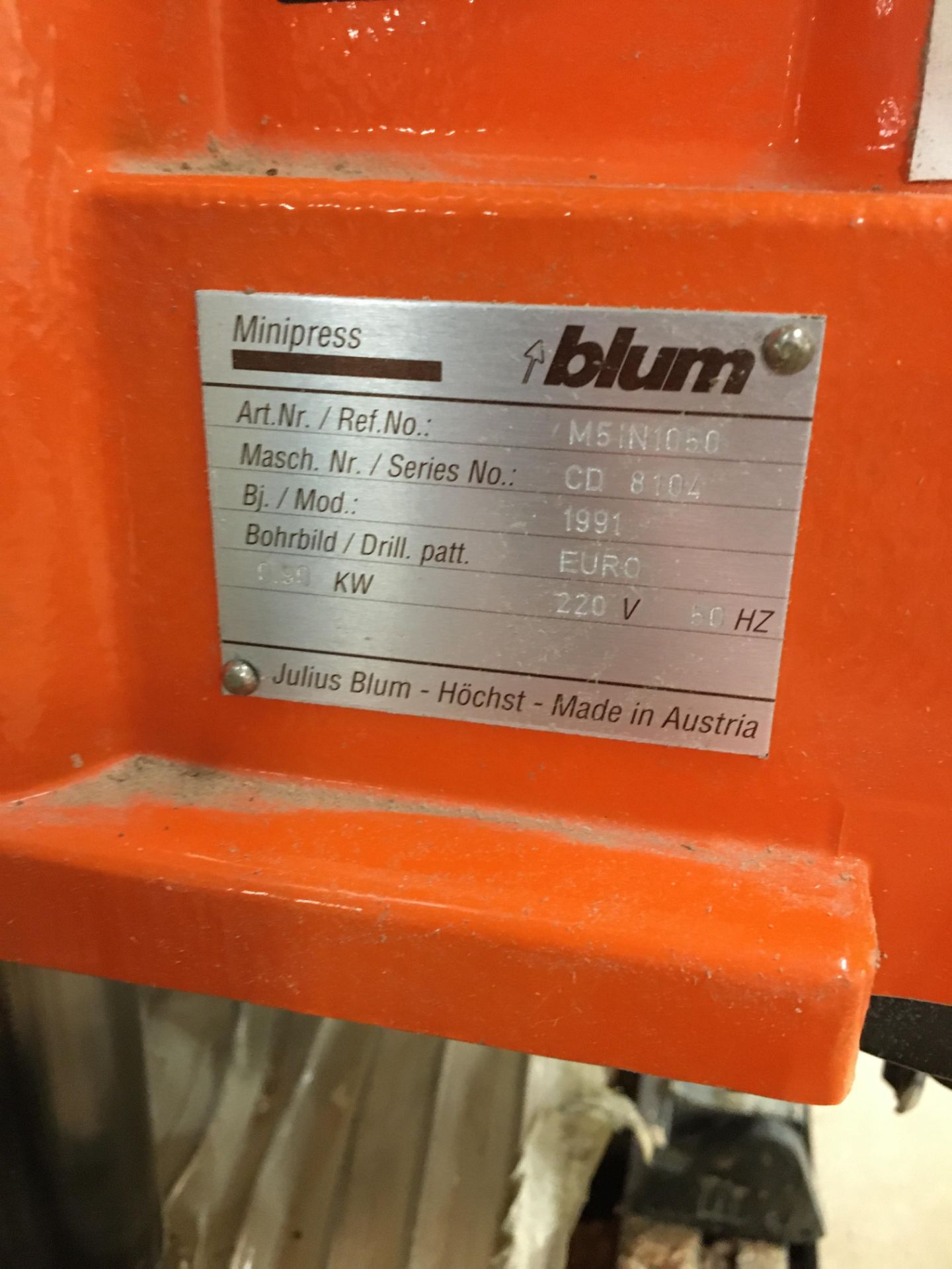 Blum, MiniPress M51N1050 drilling machine, Serial No. CD 8104 (1991) with fabricated steel framed - Image 4 of 5