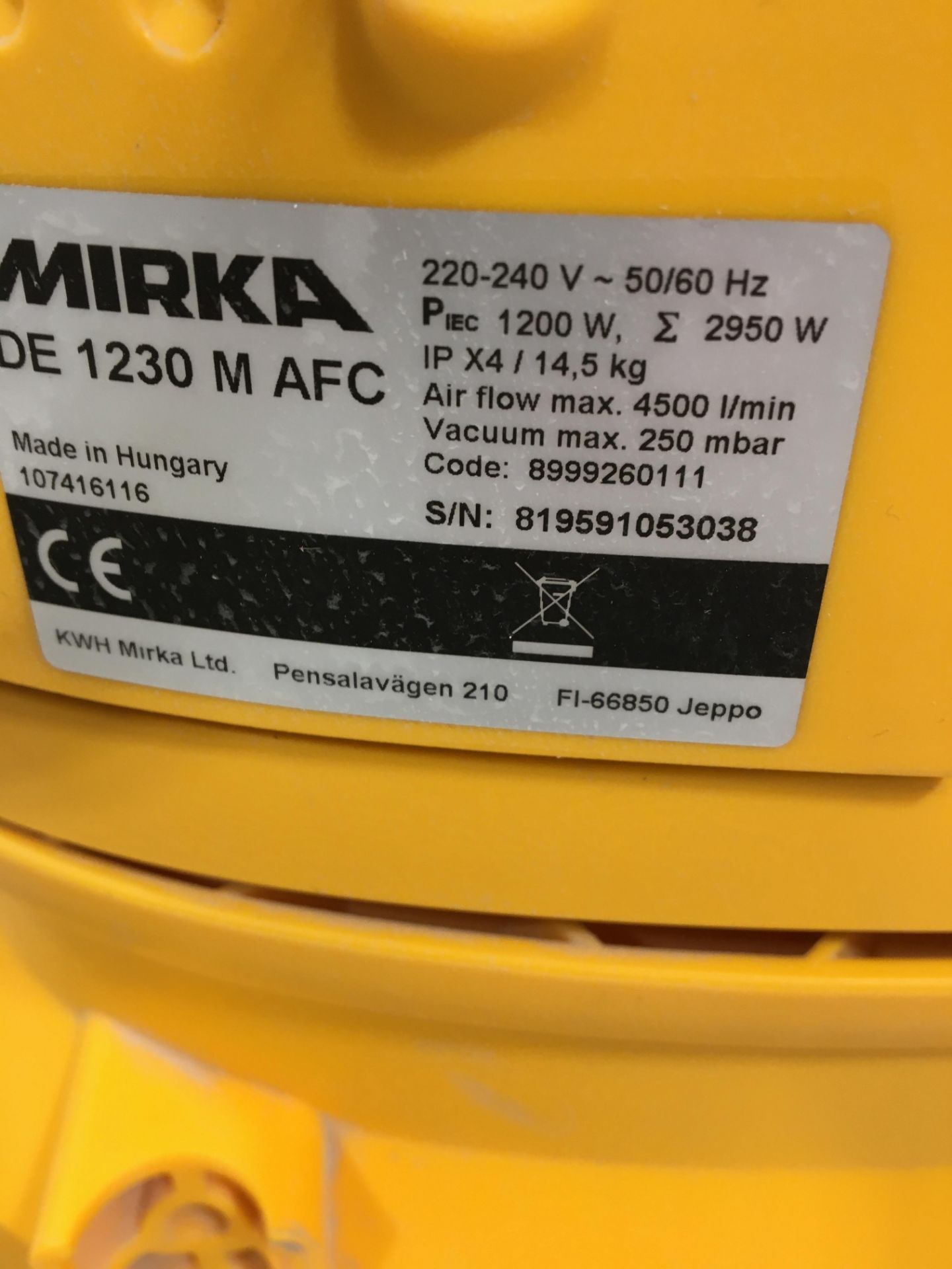 Mirka DE 1230 M AFC mobile dust extraction unit, Serial No. 819591053038 (No sander or flexi - Image 2 of 2