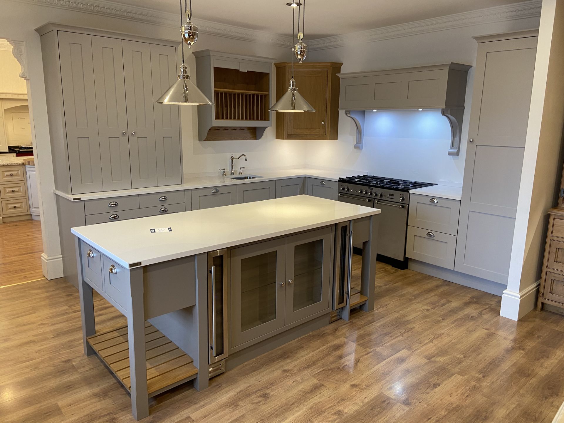 "New England" shaker style solid maple painted ex-display kitchen with soft close drawers and