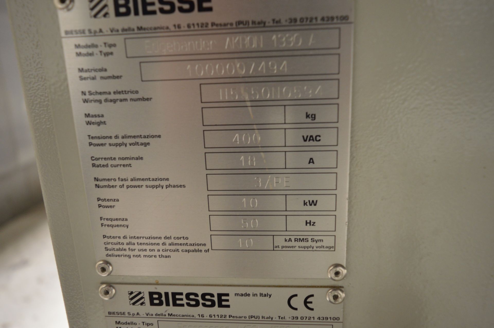 Biesse, Akron 1330 A CNC single sided edge bander, Serial No. 1000007494 (2015) with CNC controls. - Image 6 of 9