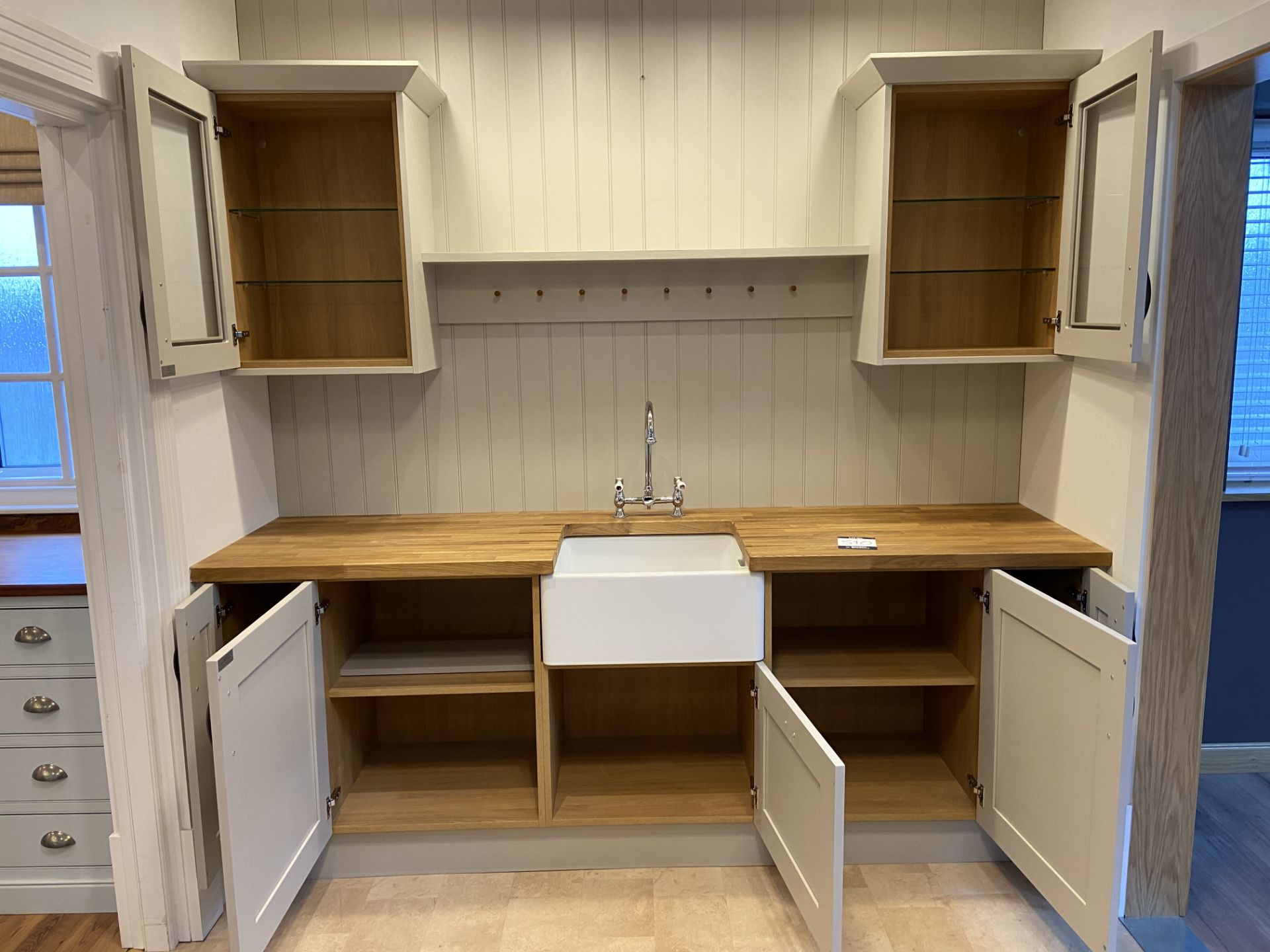 "Newark" shaker style solid oak ex-display kitchen with solid oak worktop incorporating Belfast sink - Image 2 of 2