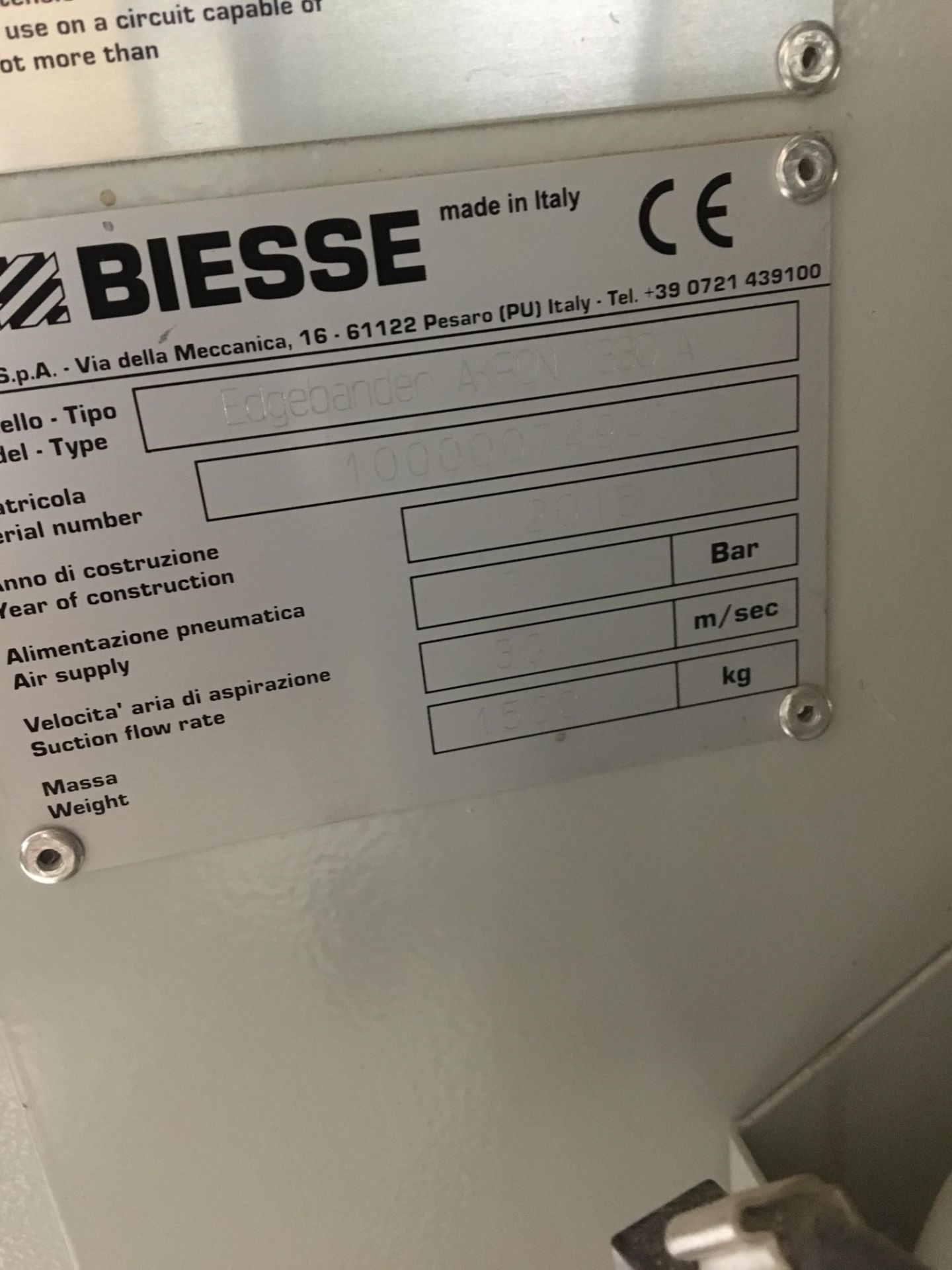 Biesse, Akron 1330 A CNC single sided edge bander, Serial No. 1000007494 (2015) with CNC controls. - Image 8 of 9