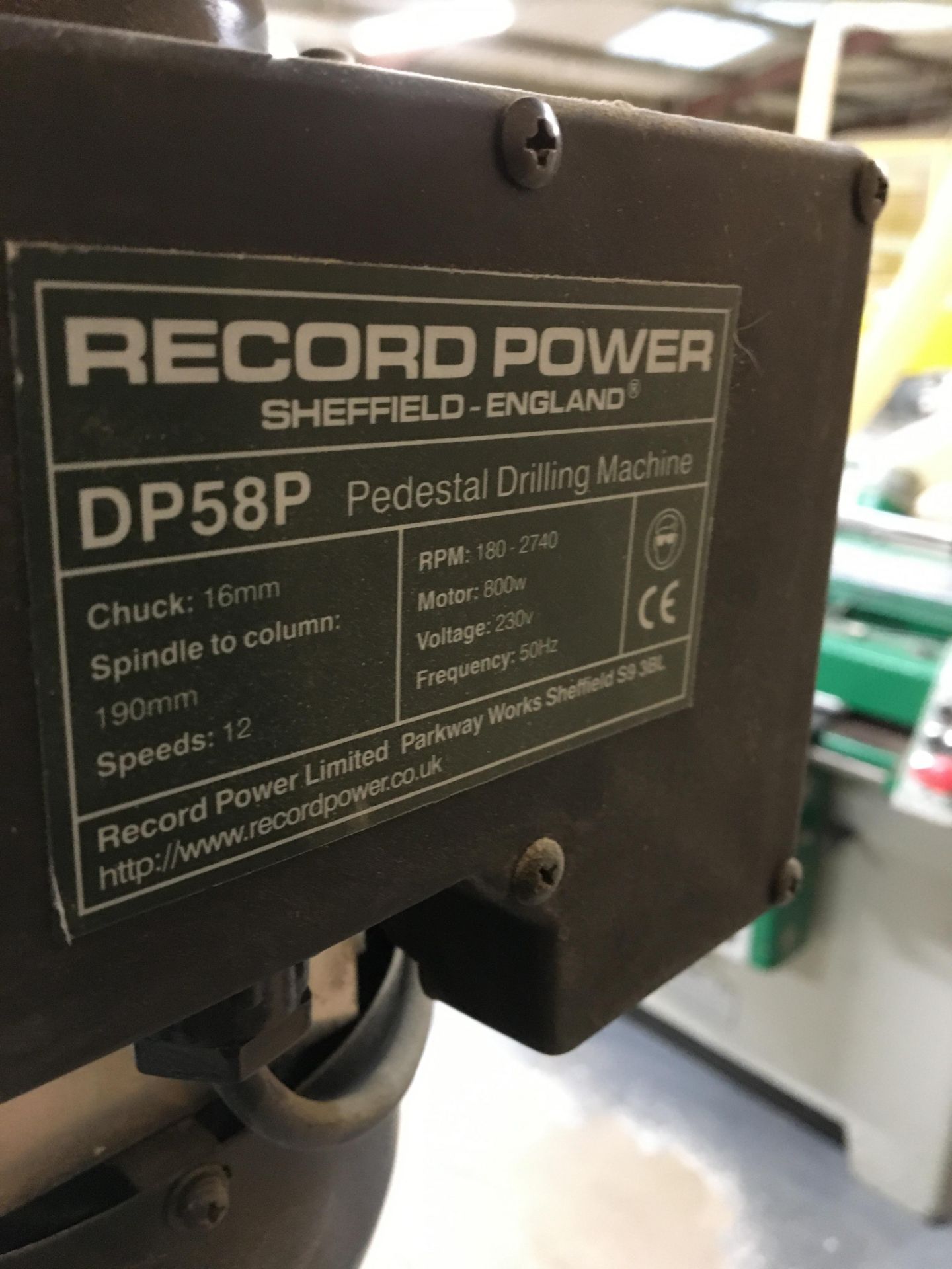 Record, Power DP58P pedestal drill. Chuck: 16mm; spindle to column: 190mm; speeds: 12 (Ref: 281) ( - Image 4 of 4