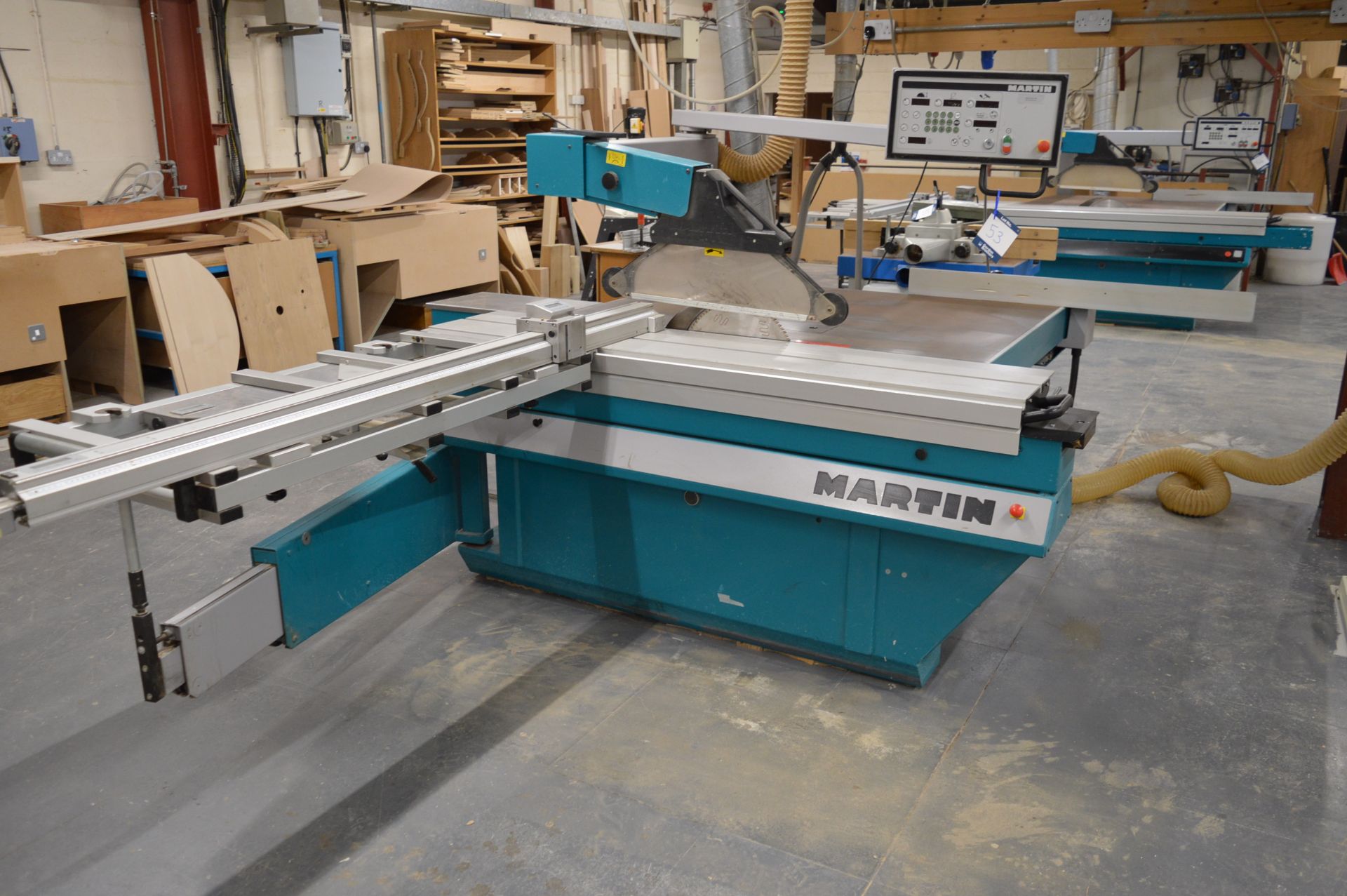 Martin T73 automatic sliding panel saw, Serial No. V459179 (2005), Saw Blade. Min 250mm / Max.