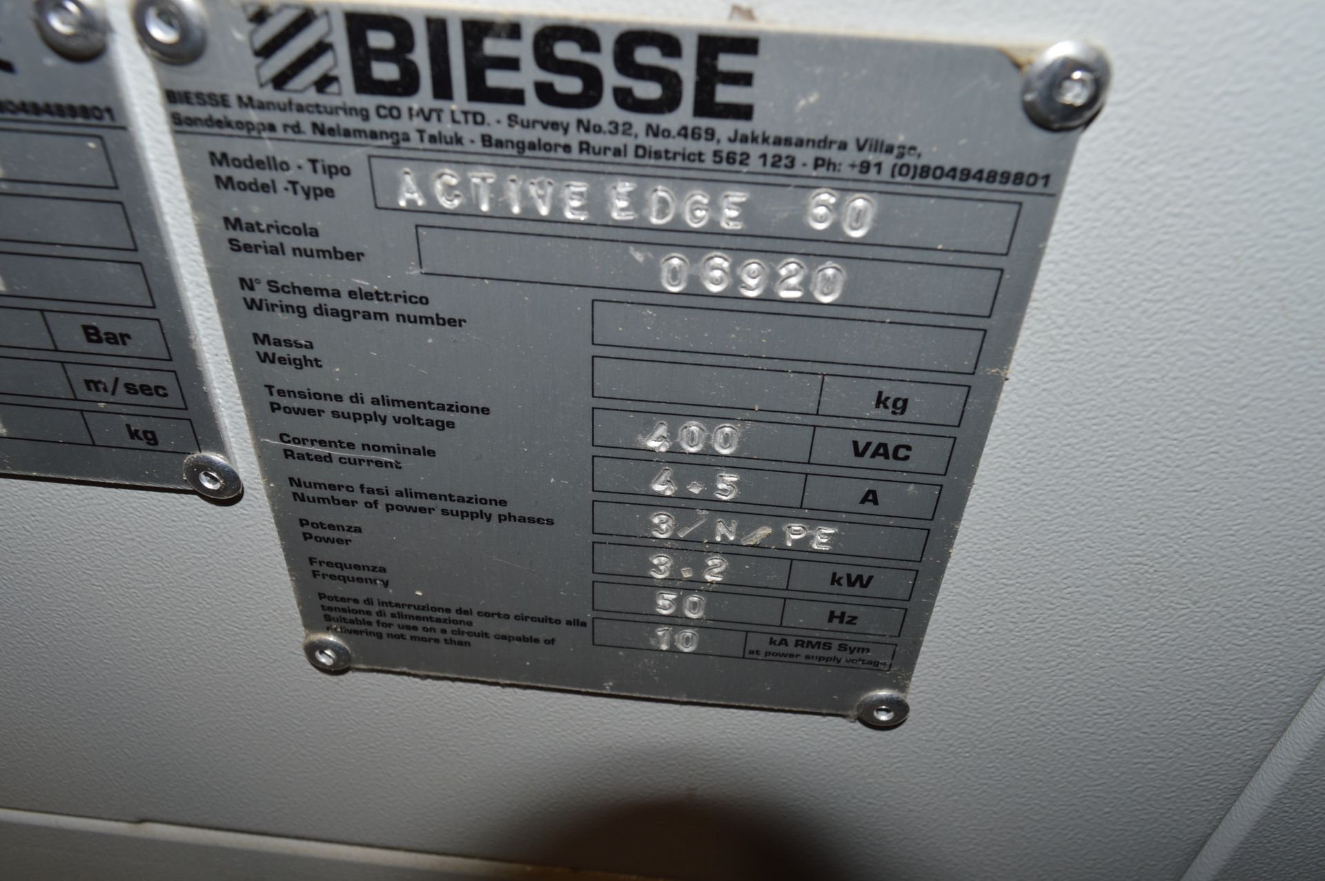Biesse Active Edge 60 single sided edge bander, Serial No. 06920 (2015). Weight: 250 kg; table size: - Image 5 of 5