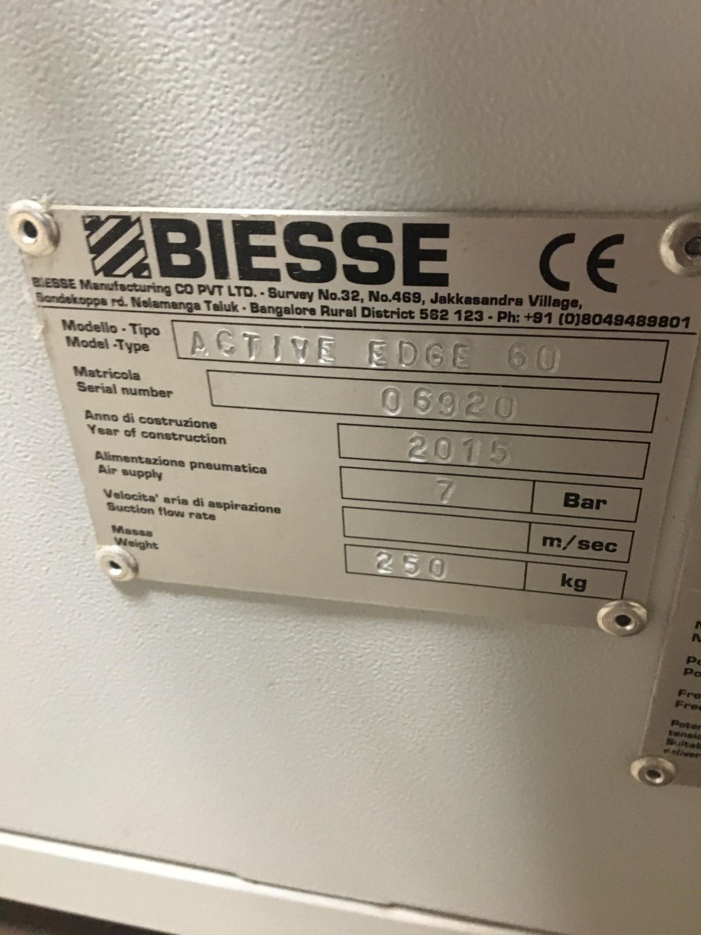 Biesse Active Edge 60 single sided edge bander, Serial No. 06920 (2015). Weight: 250 kg; table size: - Image 4 of 5