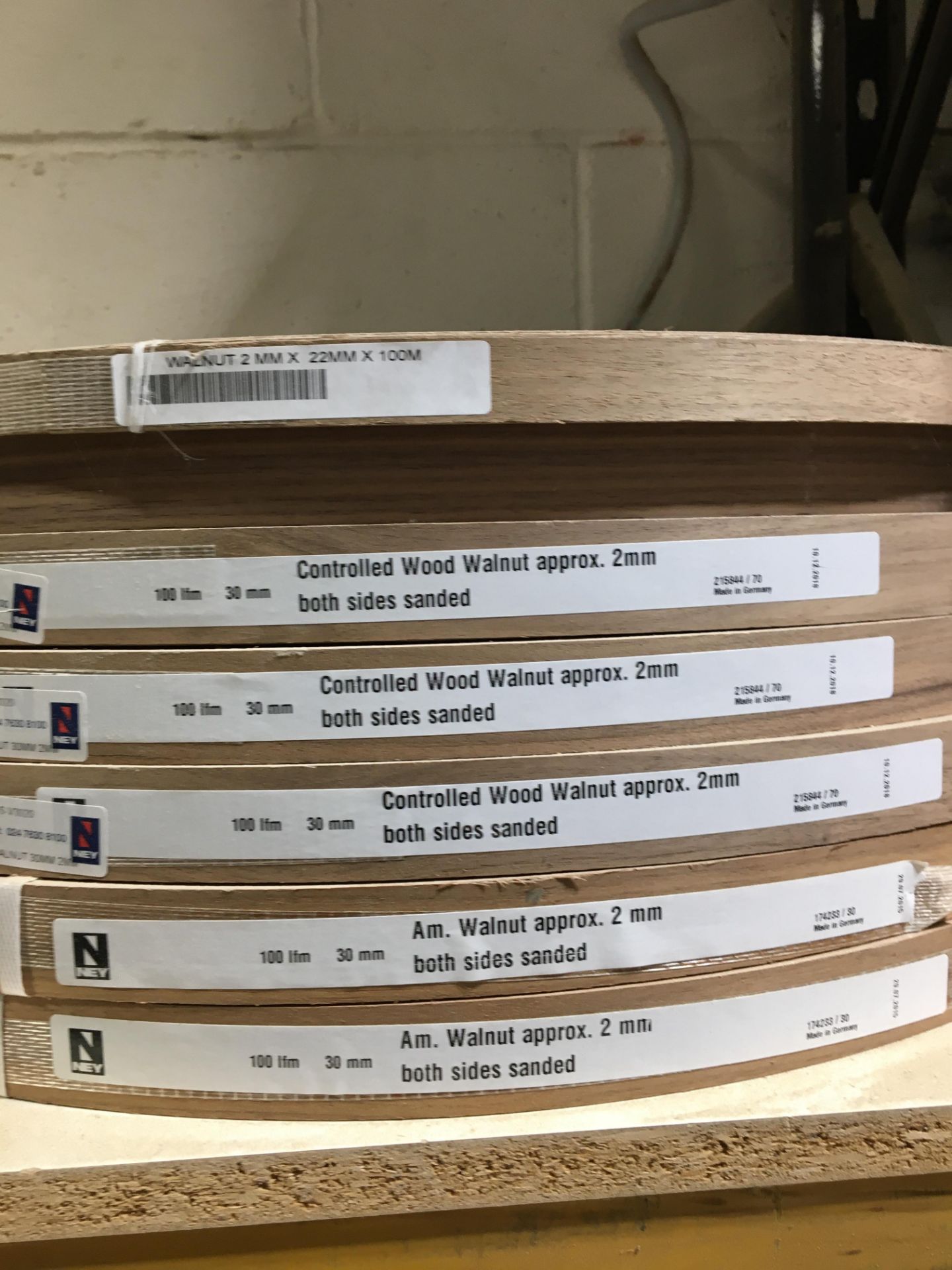 Quantity of various size, specification & finish edge banding reels as lotted (Pallet racking not - Image 4 of 9