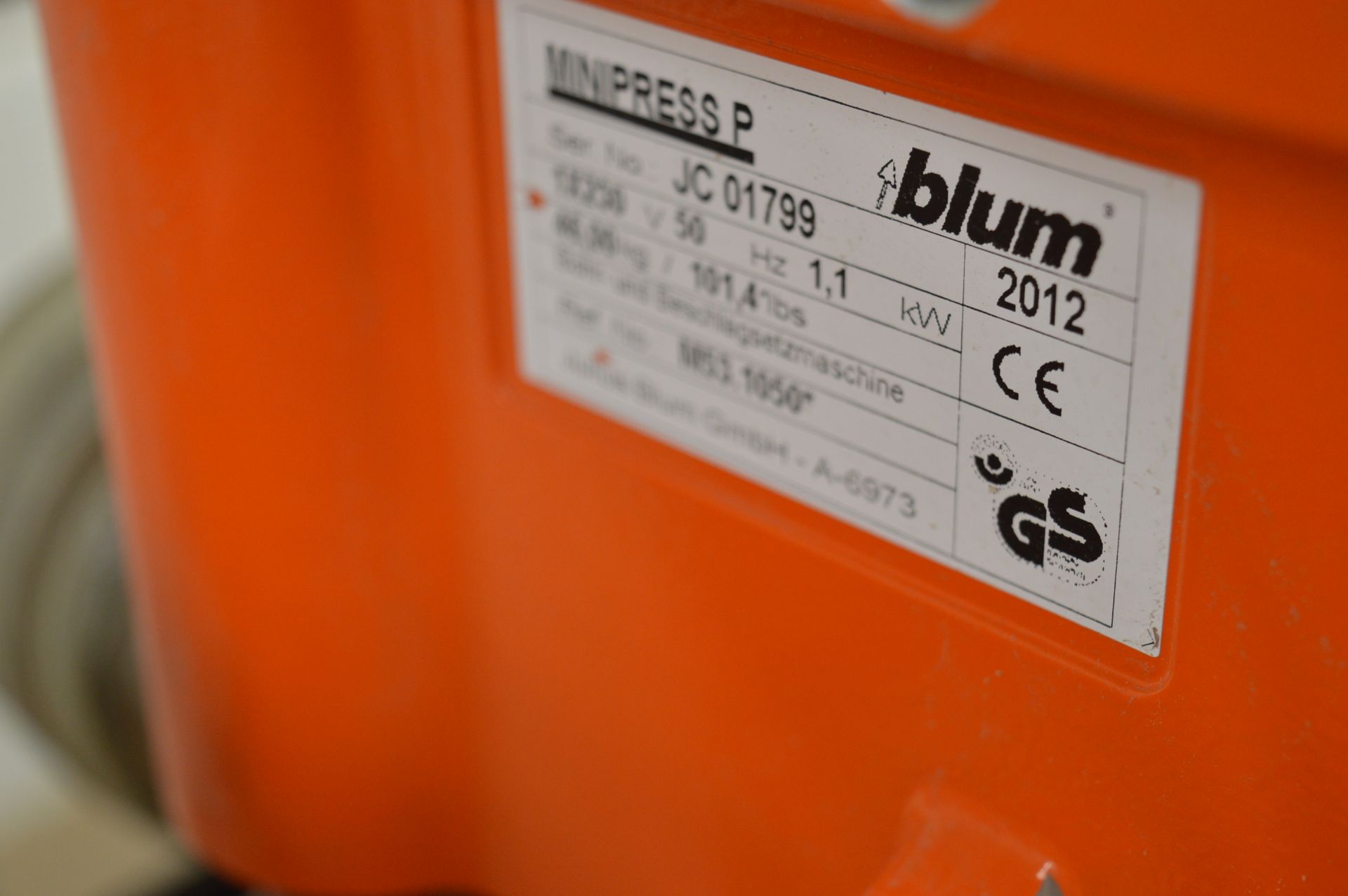 Blum, MiniPress P M53.1050 drilling machine, Serial No. JC 01799 (2012) with fabricated steel framed - Image 3 of 3