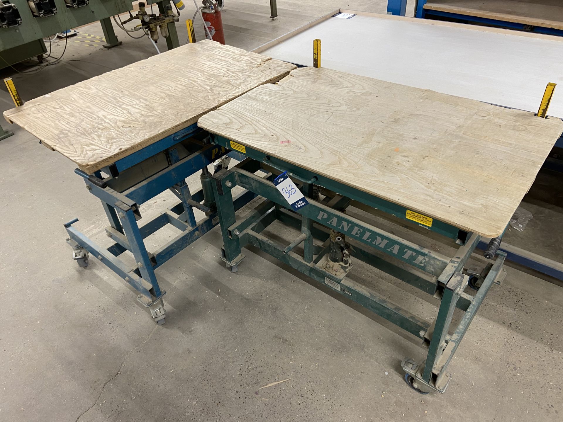 2 x Panelmate mobile workbenches, max load. 240kgs, max load depth. 110mm (Location: Two Gates)