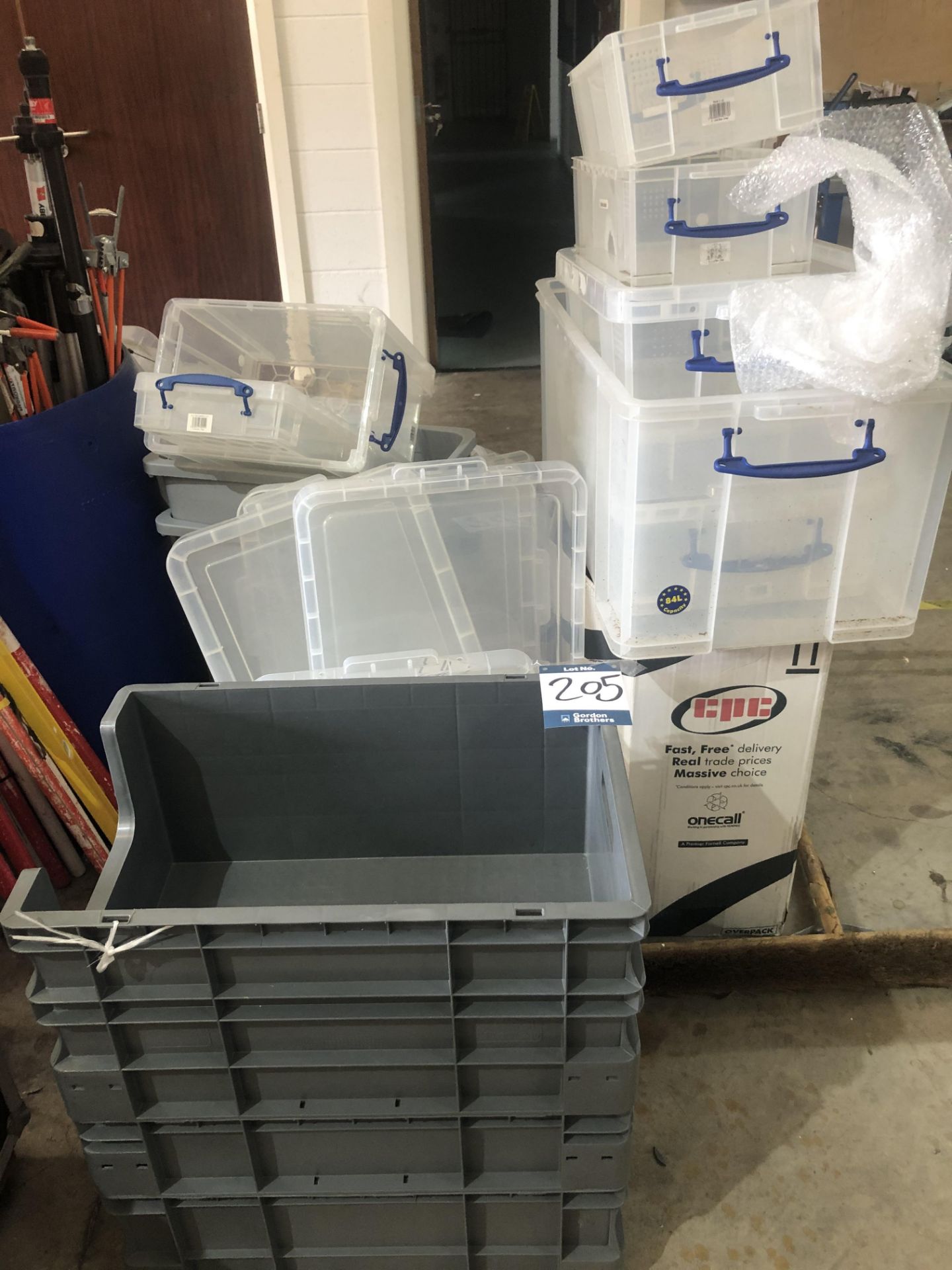 Miscellaneous plastic storage boxes, as lotted