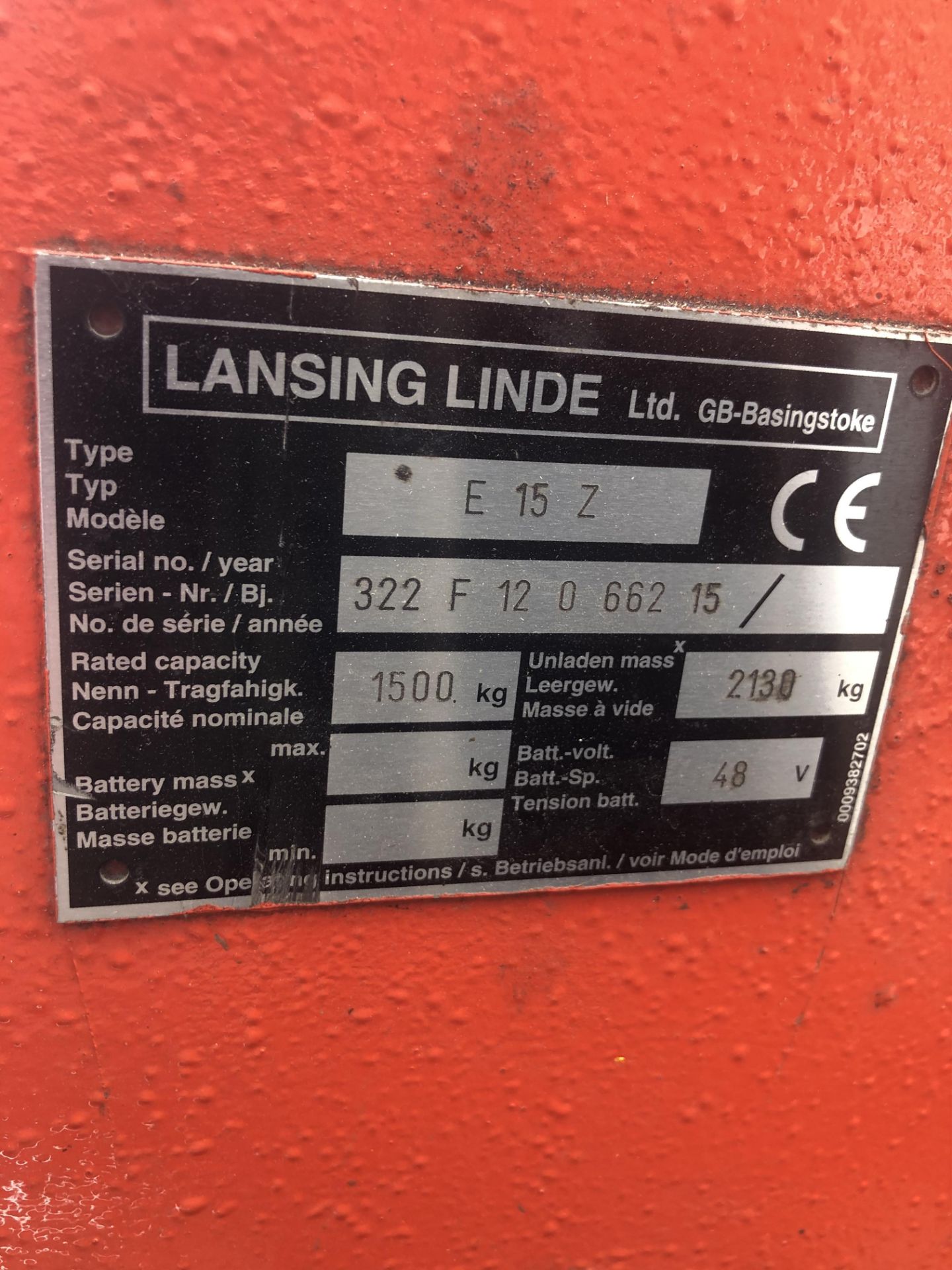 Lansing linde type E15Z electric 3 wheel forklift truck, with side shift cap: 1500kg, max lift - Image 6 of 7
