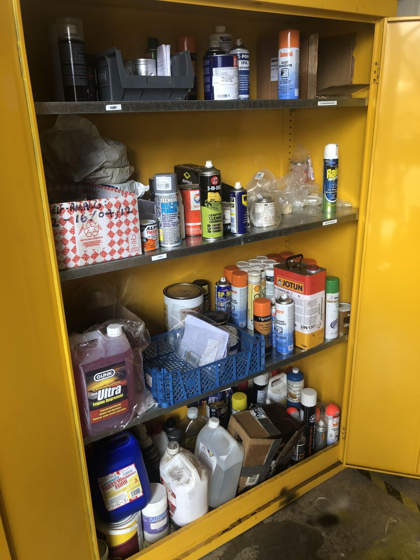 Metal double door hazardous substance cupboard, 1200 x 450 x 1800mm and contents, as lotted - Image 2 of 2