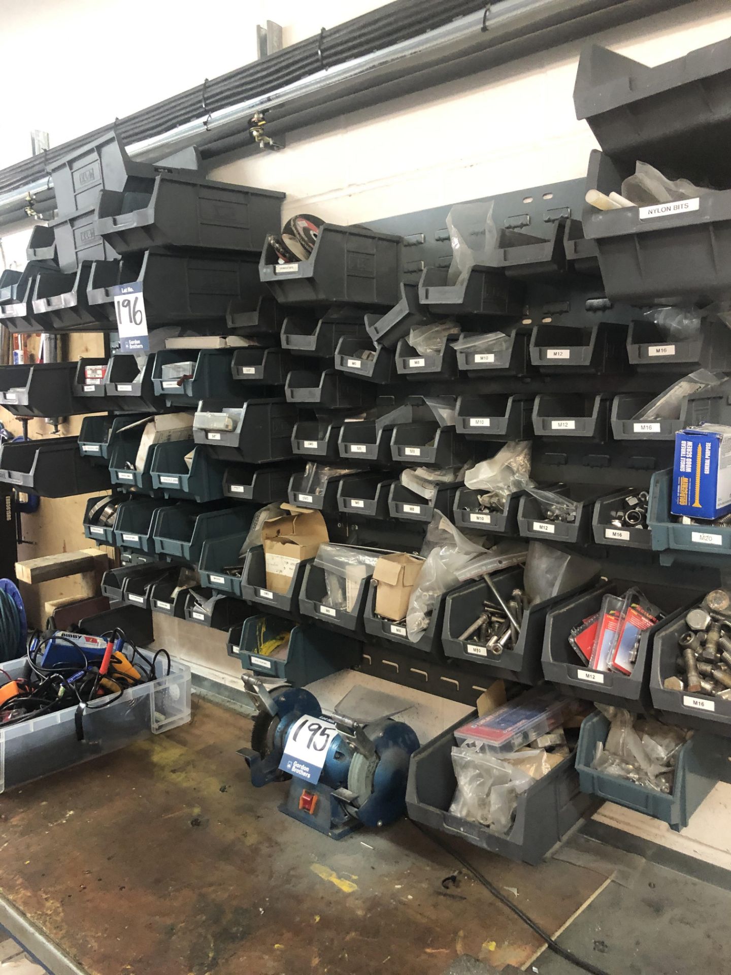 Miscellaneous industrial fasteners, bins and louvre wall mount