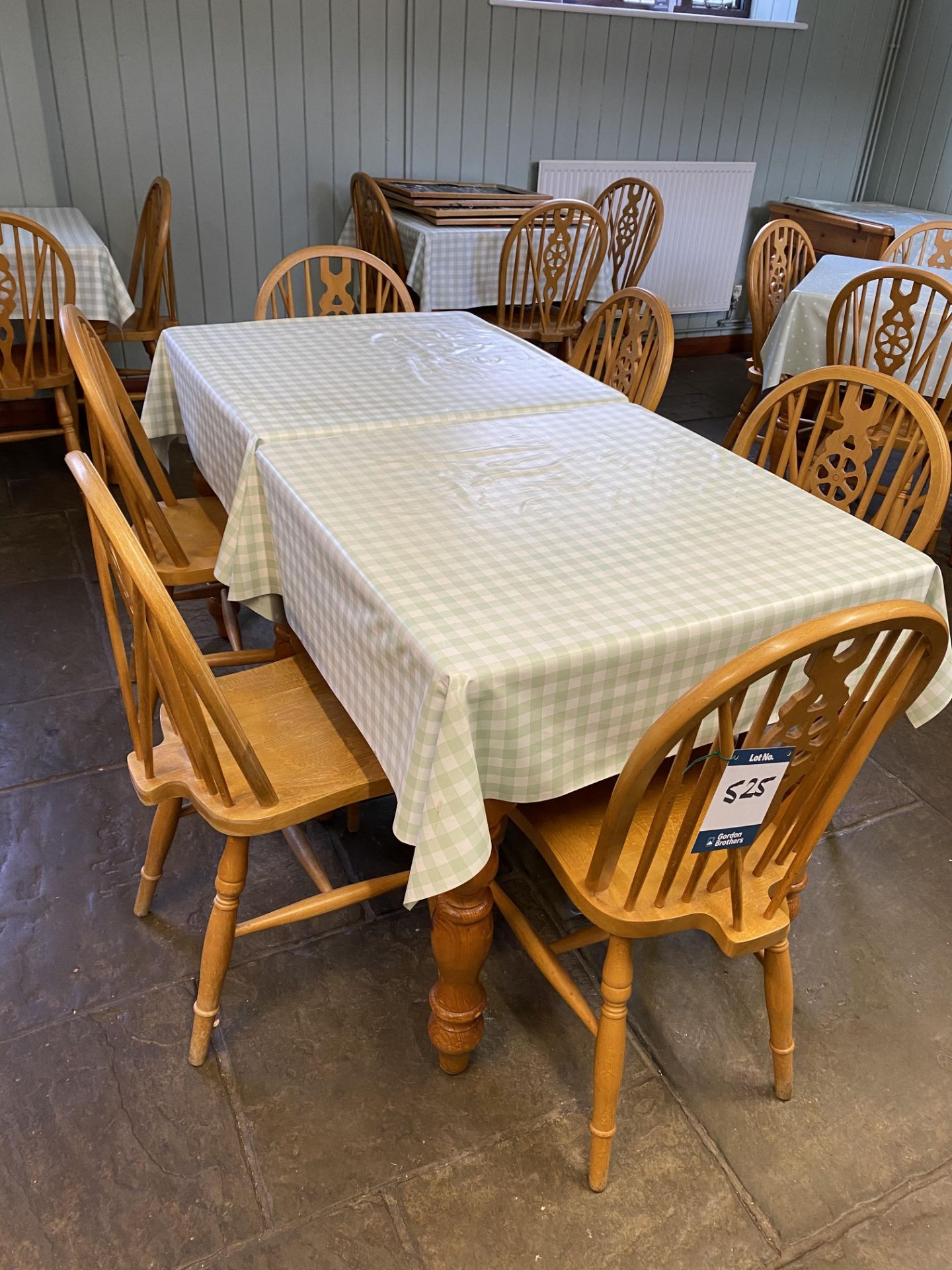 10 Pine square café tables and 26 wheel back dining chairs - located Visitor Centre Canteen - Image 2 of 4