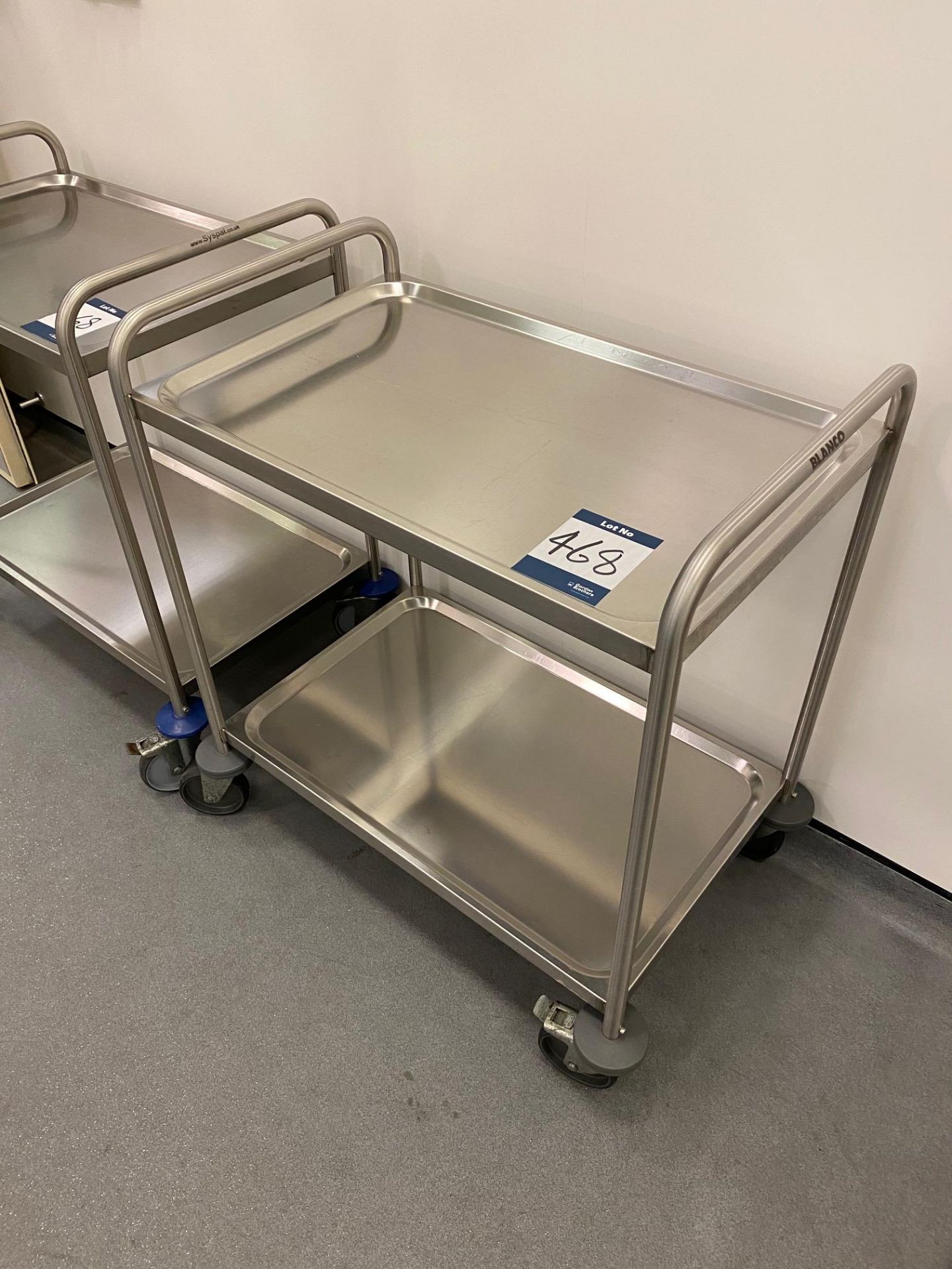 Two Stainless Steel 2 tier theatre trolleys, each 800mm x 500mm - in Equine Clinic Theatre - Image 2 of 4