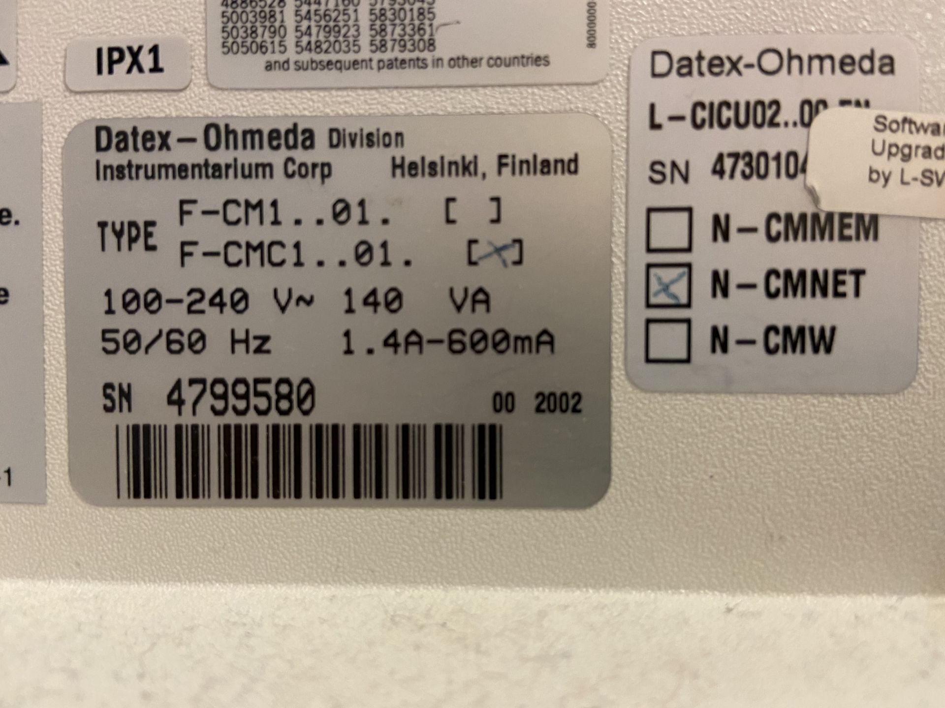 Datex Ohmeda S-5 Patient monitor. S/N. 4799580 (2002) - In small Animal Clinic Hospital Kennel - Image 2 of 2