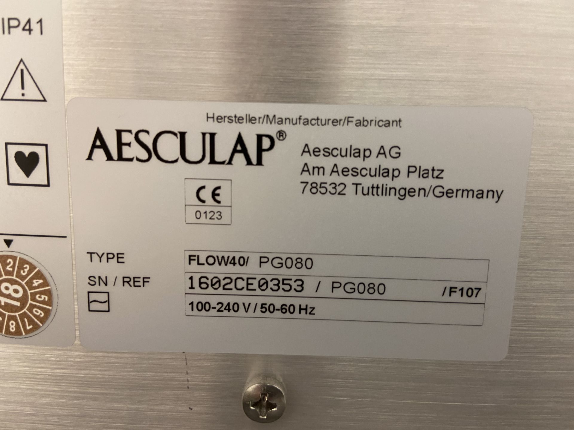 Aesculap Flow 40 high flow insufflator, S/No 1602CE0353/PG08- in Small Animal Clinic Operating - Image 2 of 2