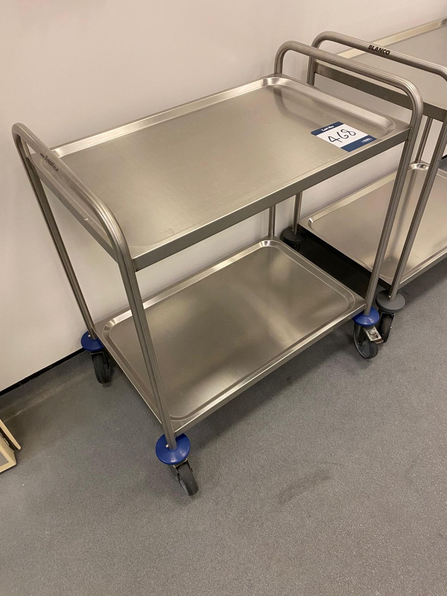 Two Stainless Steel 2 tier theatre trolleys, each 800mm x 500mm - in Equine Clinic Theatre - Image 3 of 4