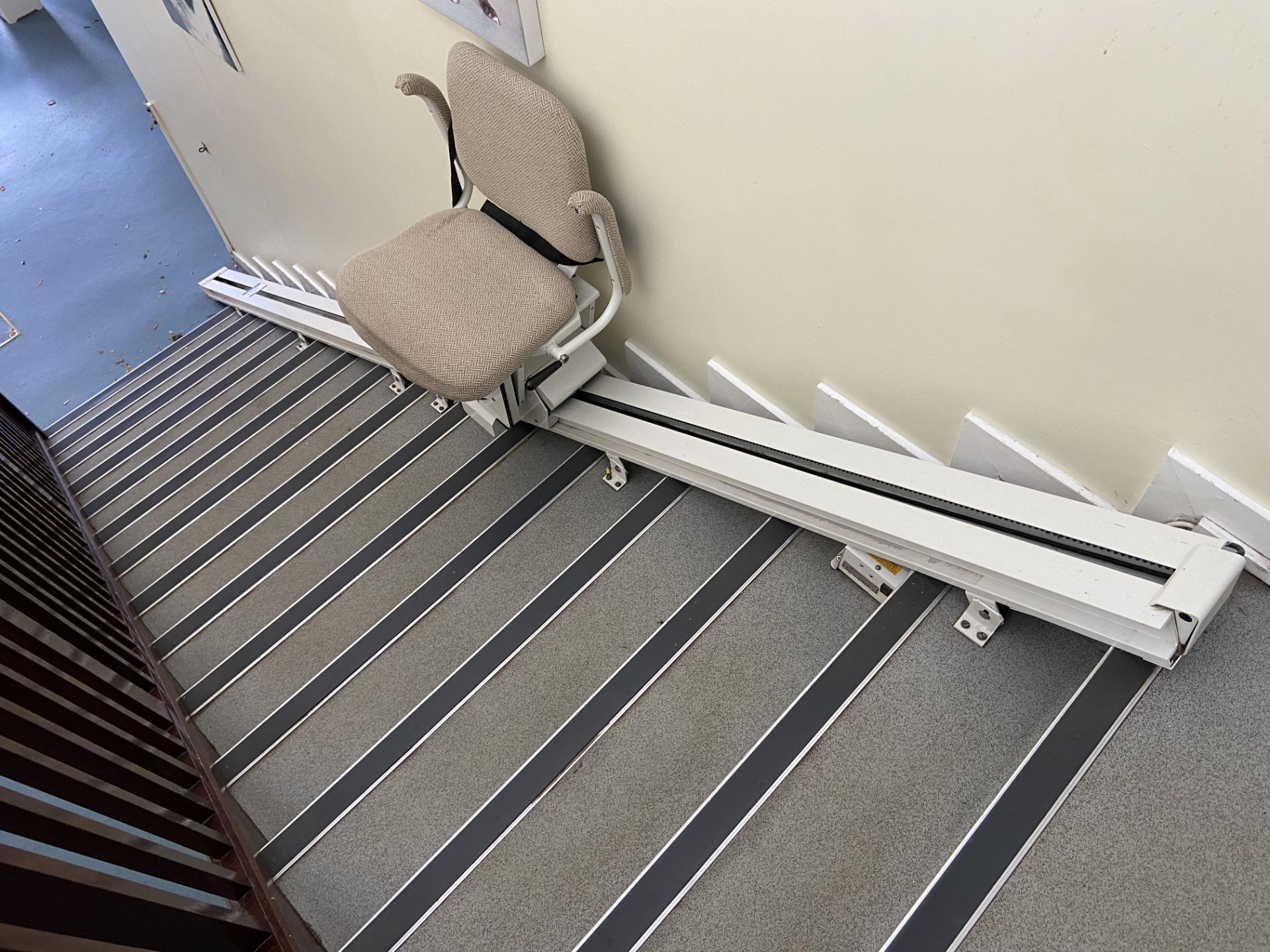 Access Industrial stairlift, track length 5 metres approx. Small Animal Clinic reception stairs