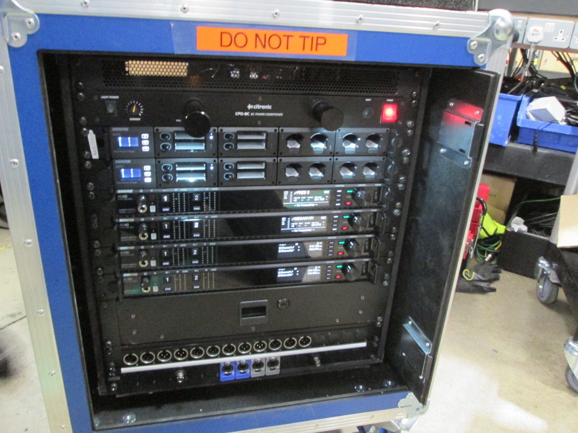 Shure Axiant Digital Radio Rack. To include 4 x AD4D 2 channel digital receivers (470.636 MHz), 4