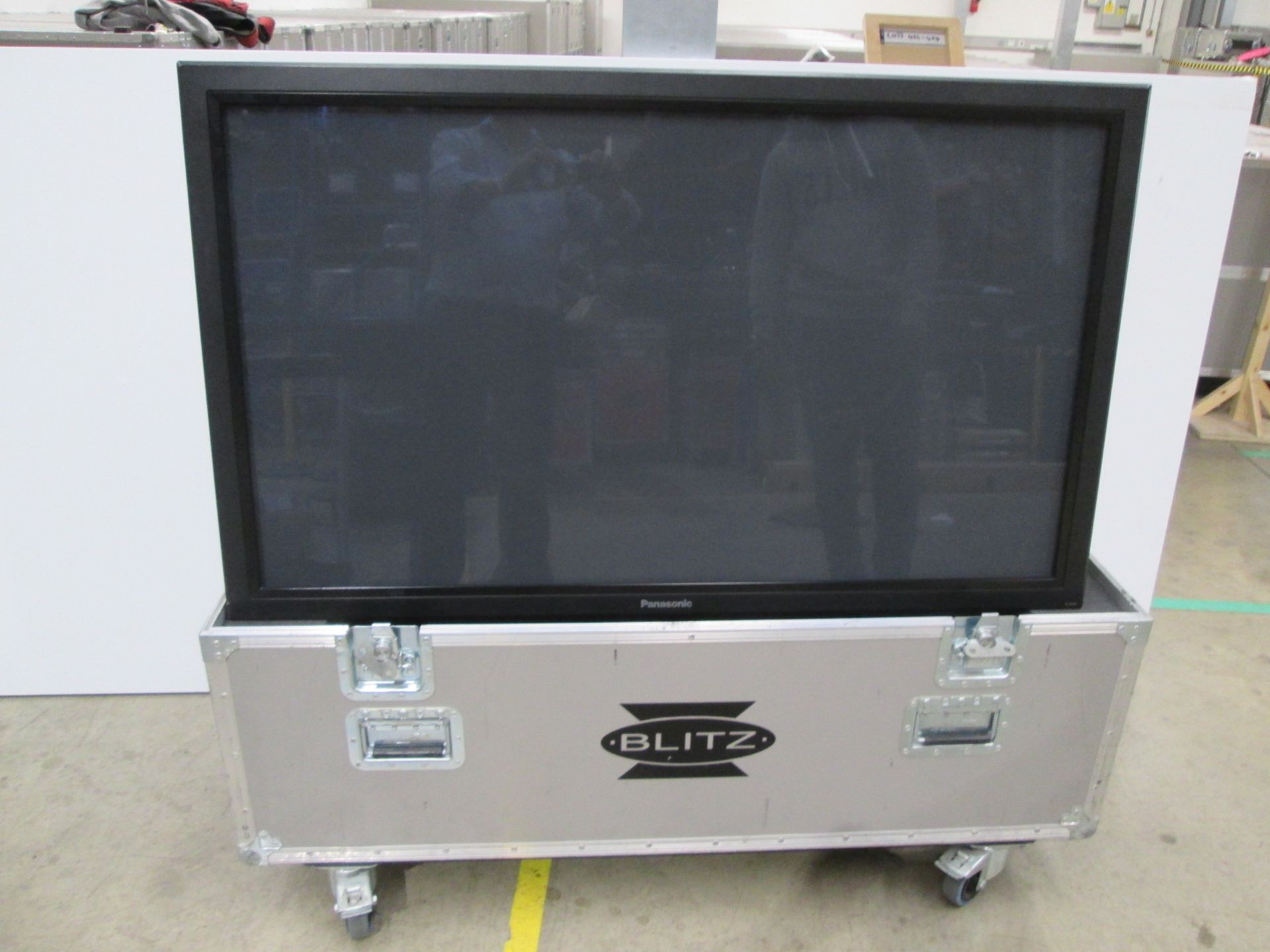 Panasonic 50" Colour Monitor, Model TH-50PF50E, S/N 209273130035AAA, Includes flight case,