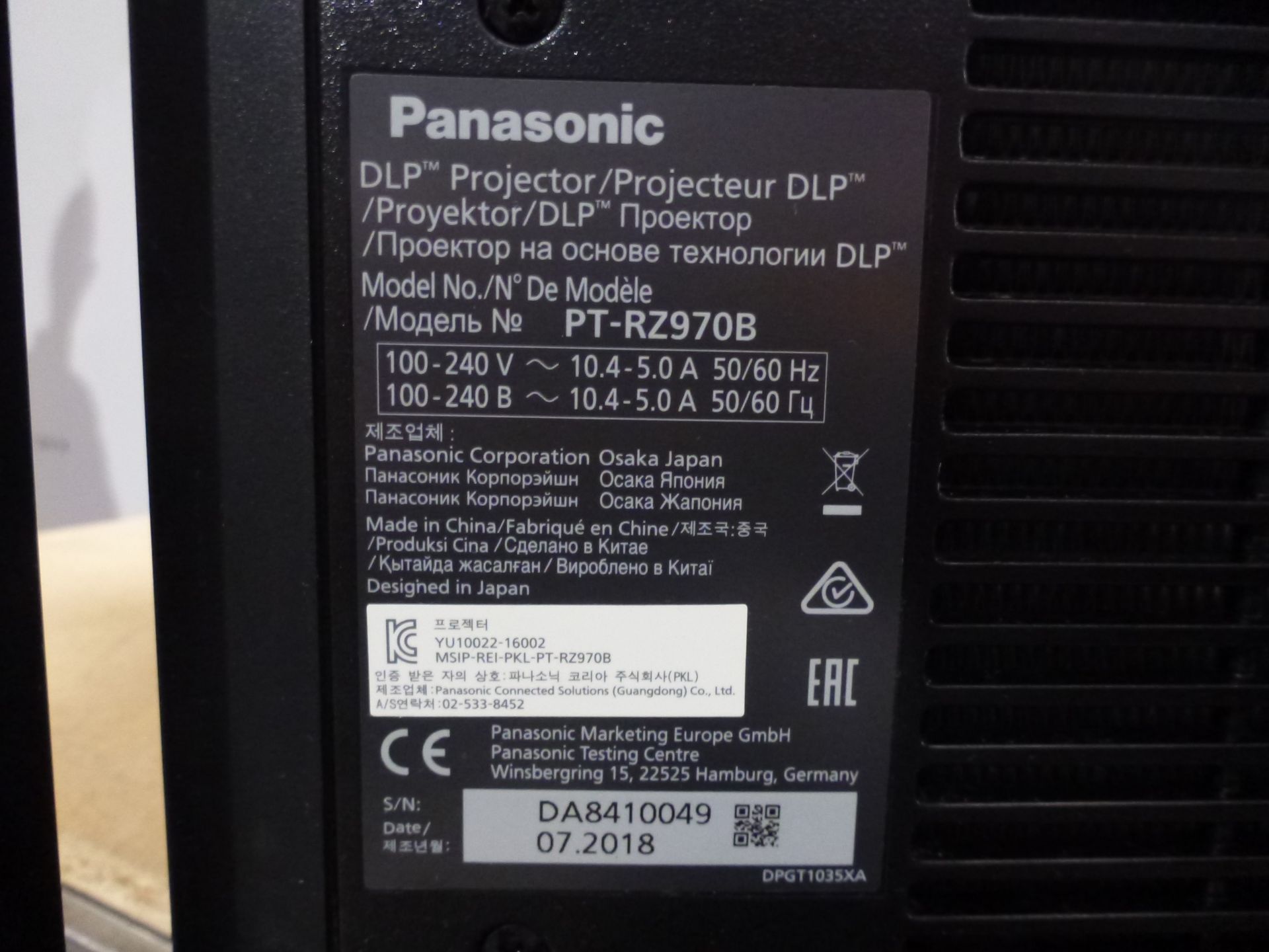 Panasonic Laser Projector, Model PT-RZ970, S/N DA8410049, YOM 2018, In flight case with standard 1. - Image 3 of 12