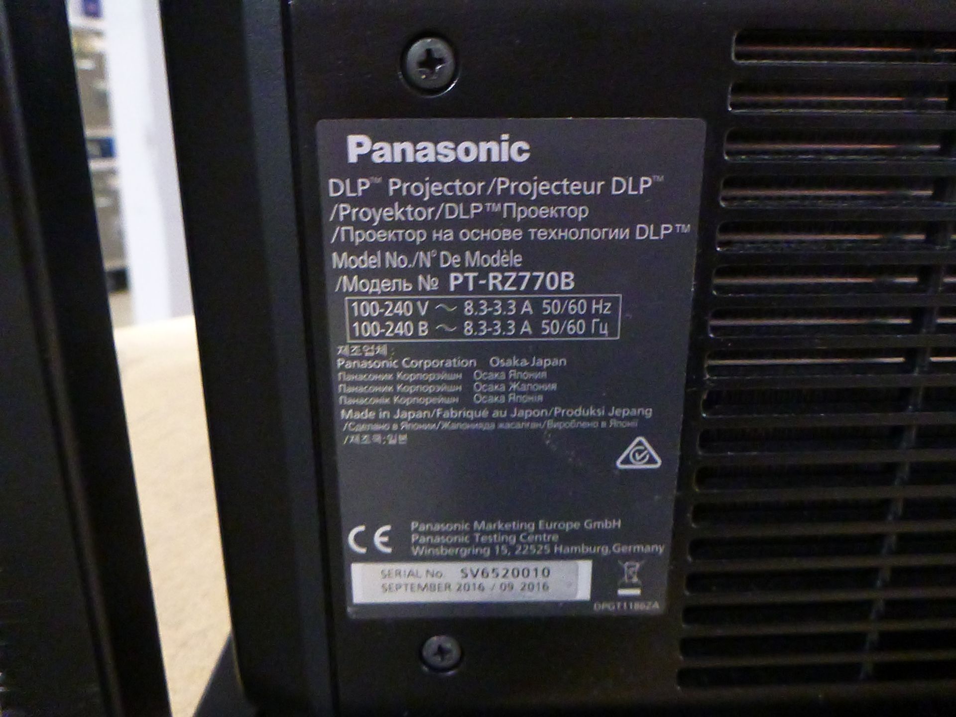 Panasonic Laser Projector, Model PT-RZ770, S/N SV6520010, YOM 2016, In flight case with standard 1. - Image 3 of 11