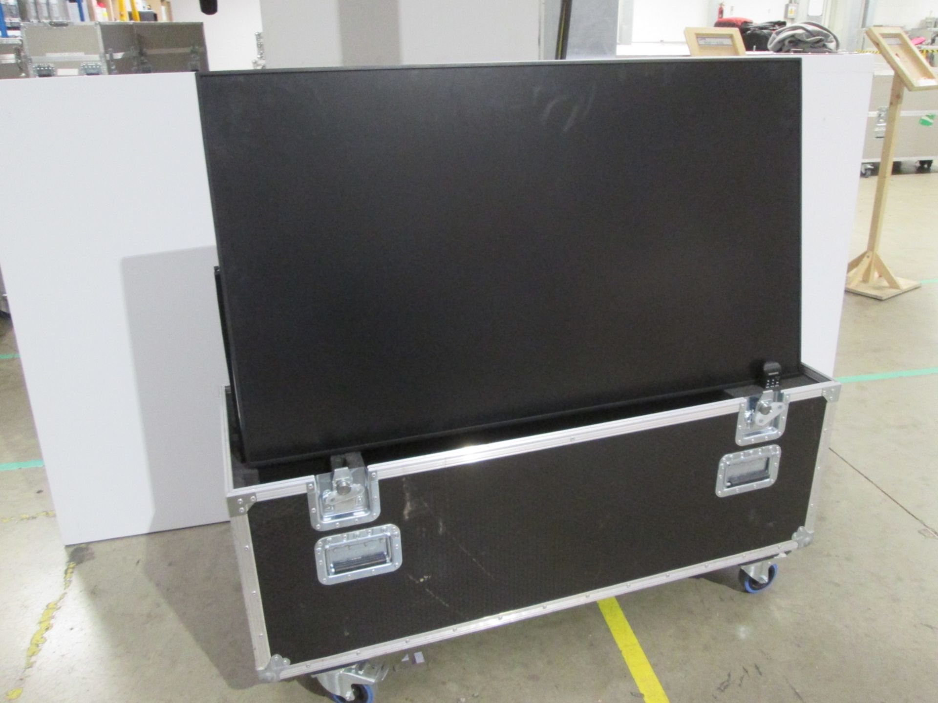Samsung 55" Colour Monitor, Model PM55H, S/N 0ATRHSLJB00557B, Includes flight case and remote