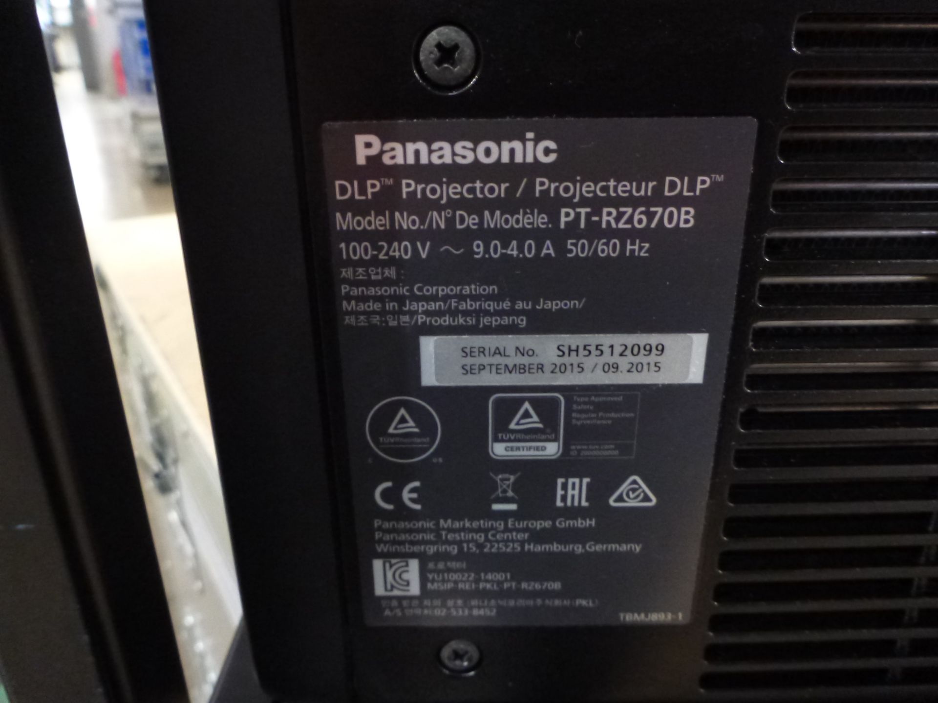 Panasonic Laser Projector, Model PT-RZ670, S/N SH5512099, YOM 2015, In flight case with standard 1. - Image 3 of 12