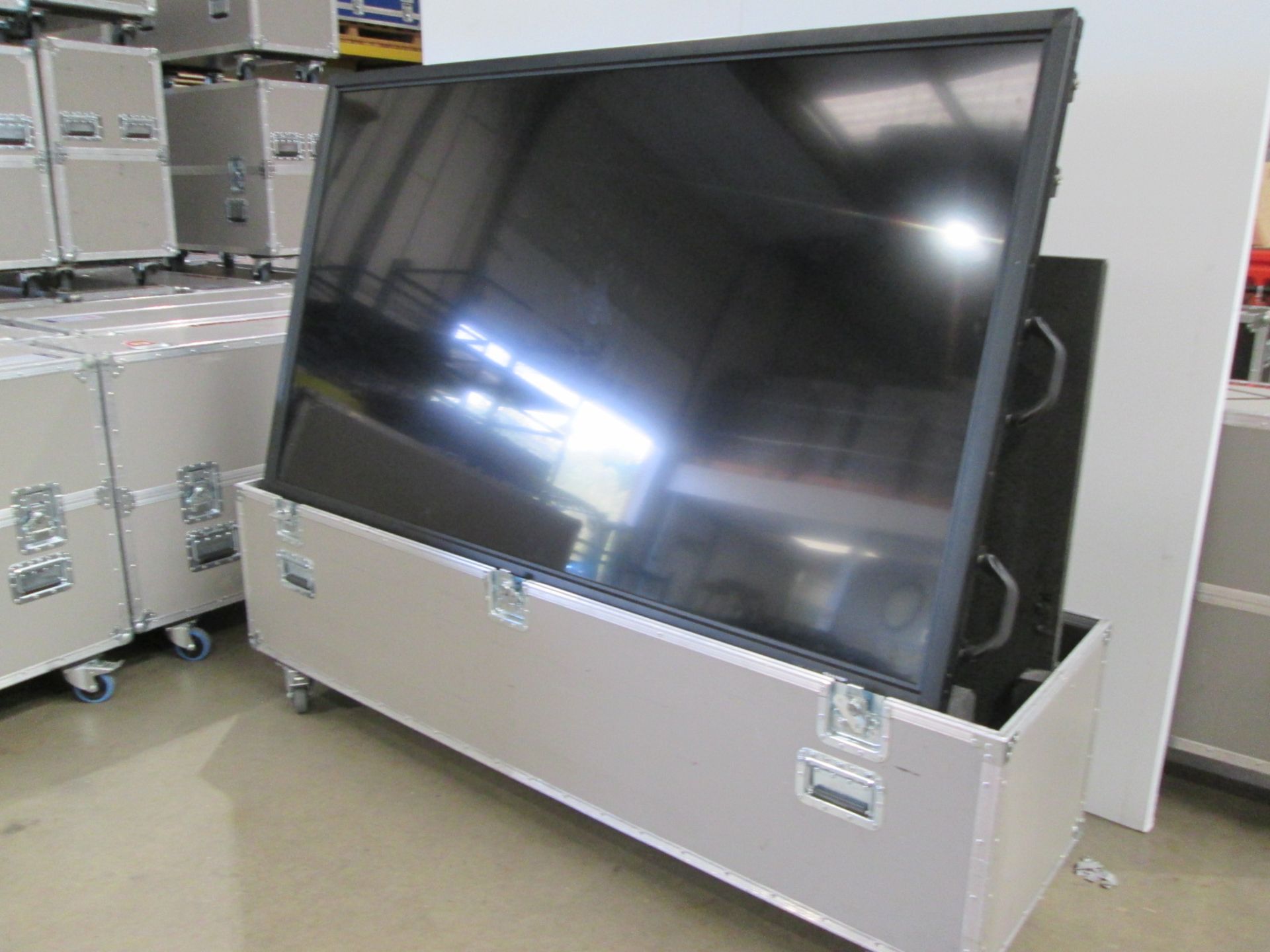 Sharp 80" Colour Monitor, Model PN-E802, S/N 54000021, In flight case with back plate and remote - Image 2 of 5
