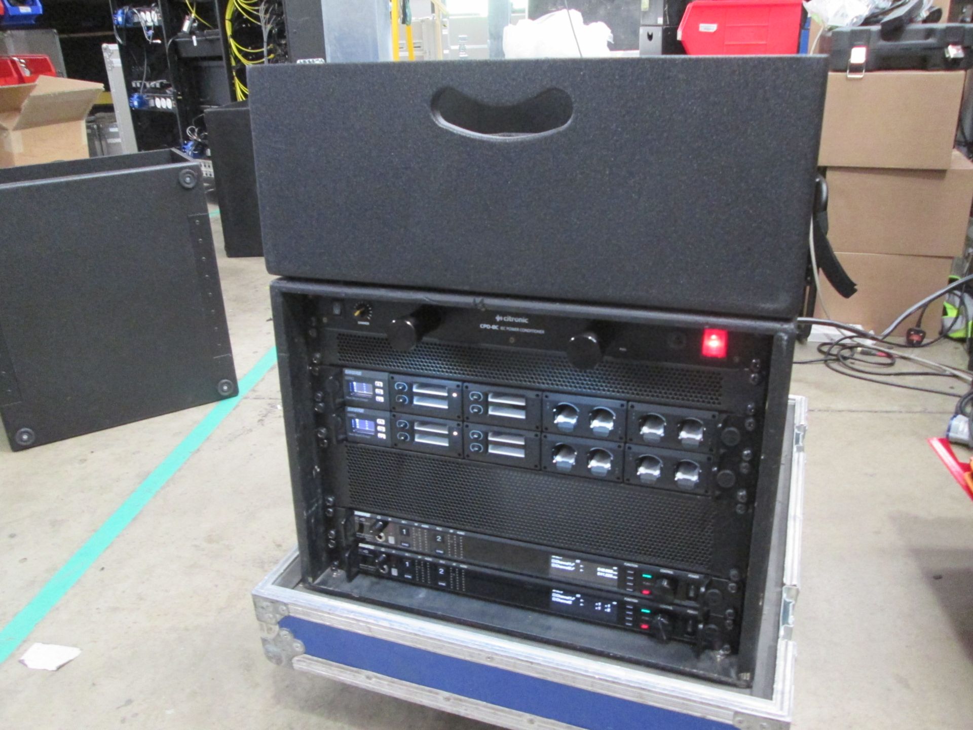 Shure Axiant Digital Radio Rack. To include 2 x AD4D 2 channel digital receivers (470.636 MHz), 4