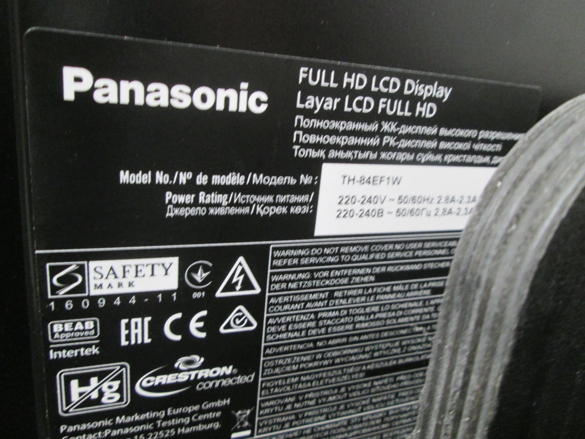 Panasonic 84" Full HD LCD Colour Monitor, Model TH84EF, S/N XE6631905, YOM 2016, In flight case with - Image 5 of 8