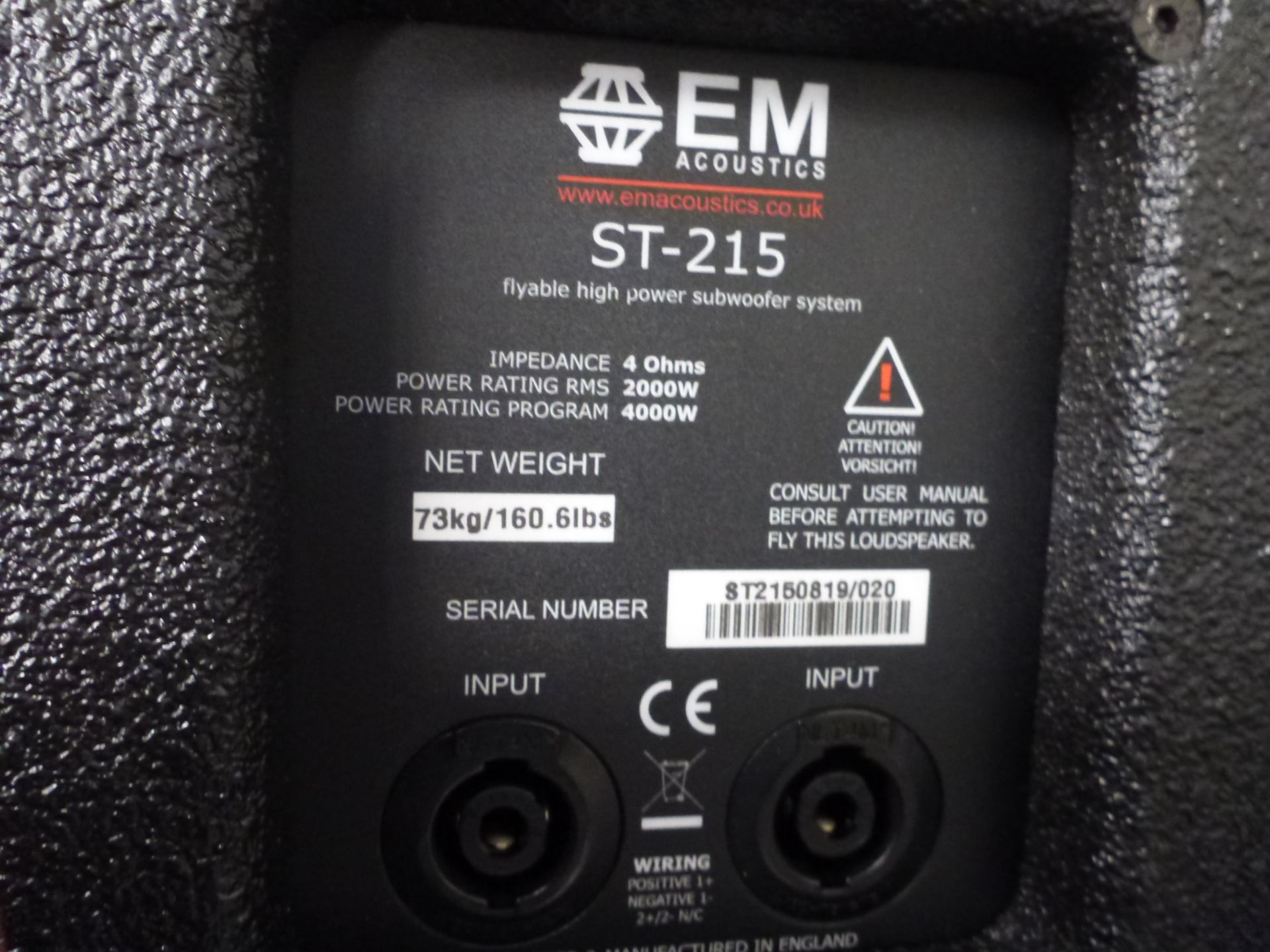 EM Acoustics ST-215 Dual 15" Flyable High Power Subwoofer, Includes padded cover, S/N ST2150819/020 - Image 5 of 7