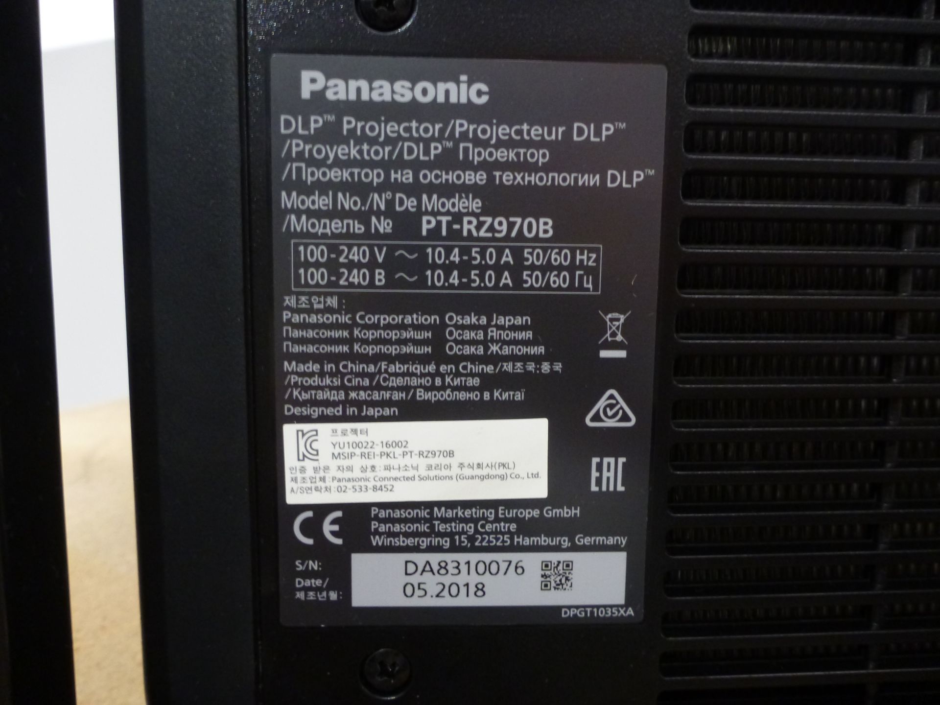Panasonic Laser Projector, Model PT-RZ970, S/N DA8310076, YOM 2018, In flight case with standard 1. - Image 4 of 12