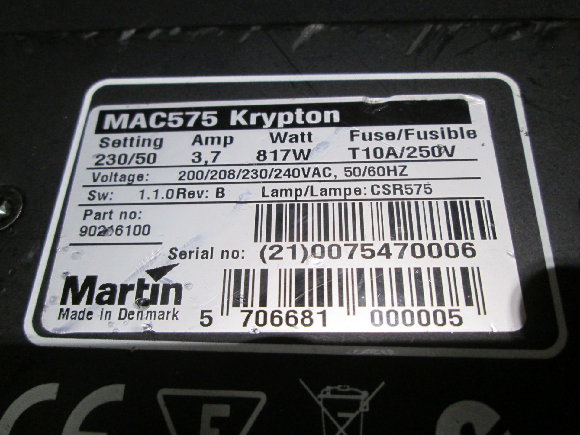 Martin MAC575 Kryton Moving Spot Light (Qty 2) In flight case with hanging brackets. S/N - Image 8 of 10