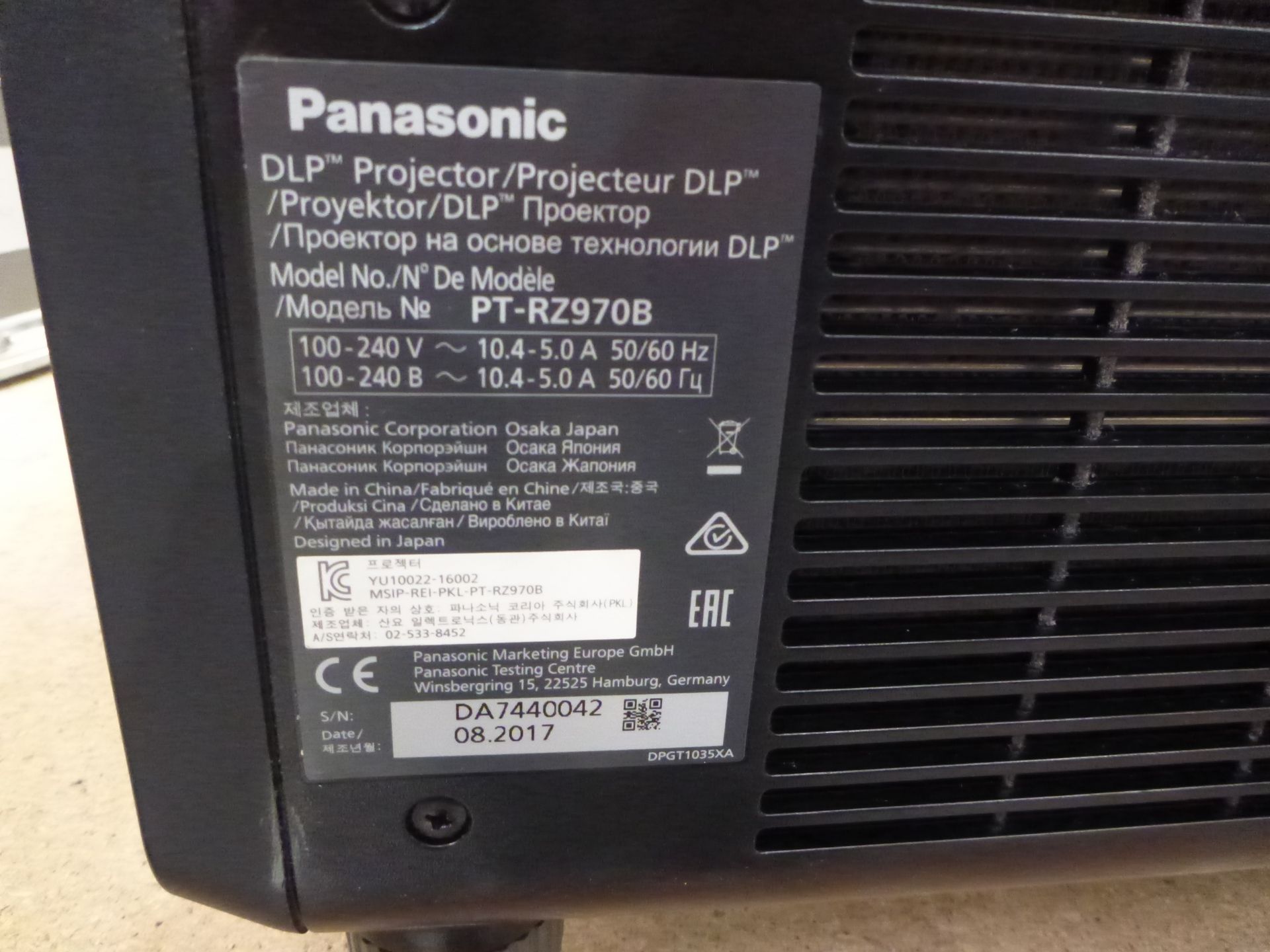 Panasonic Laser Projector, Model PT-RZ970, S/N PT-RZ970B DA7440042, YOM 2017, Included 1.7:2.4-1 - Image 3 of 10