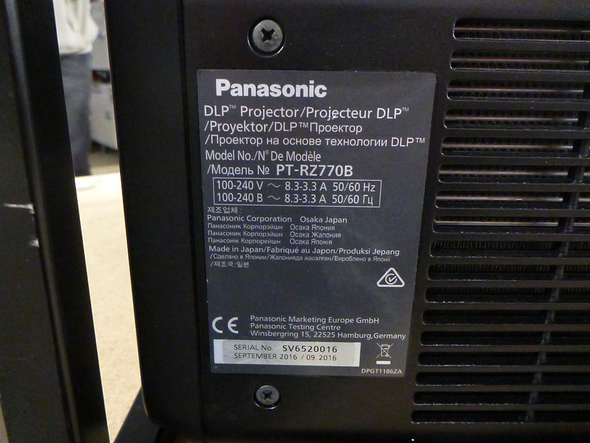 Panasonic Laser Projector, Model PT-RZ770, S/N SV6520016, YOM 2016, In flight case with standard 1. - Image 3 of 12