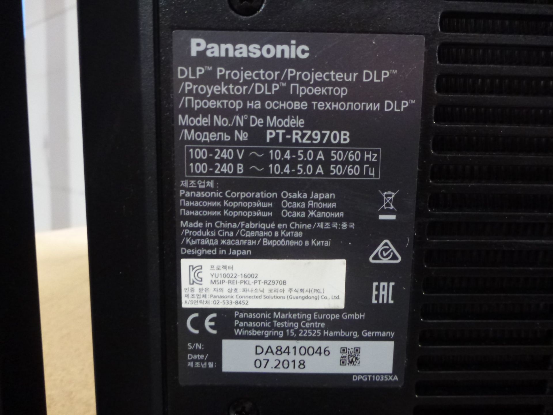 Panasonic Laser Projector, Model PT-RZ970, S/N PT-RZ970B DA8410046, YOM 2018, In flight case with - Image 3 of 12