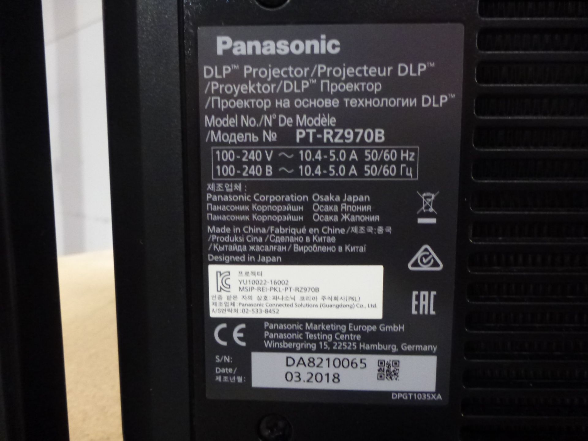 Panasonic Laser Projector, Model PT-RZ970, S/N DA8210065, YOM 2018, In flight case with standard 1. - Image 3 of 12