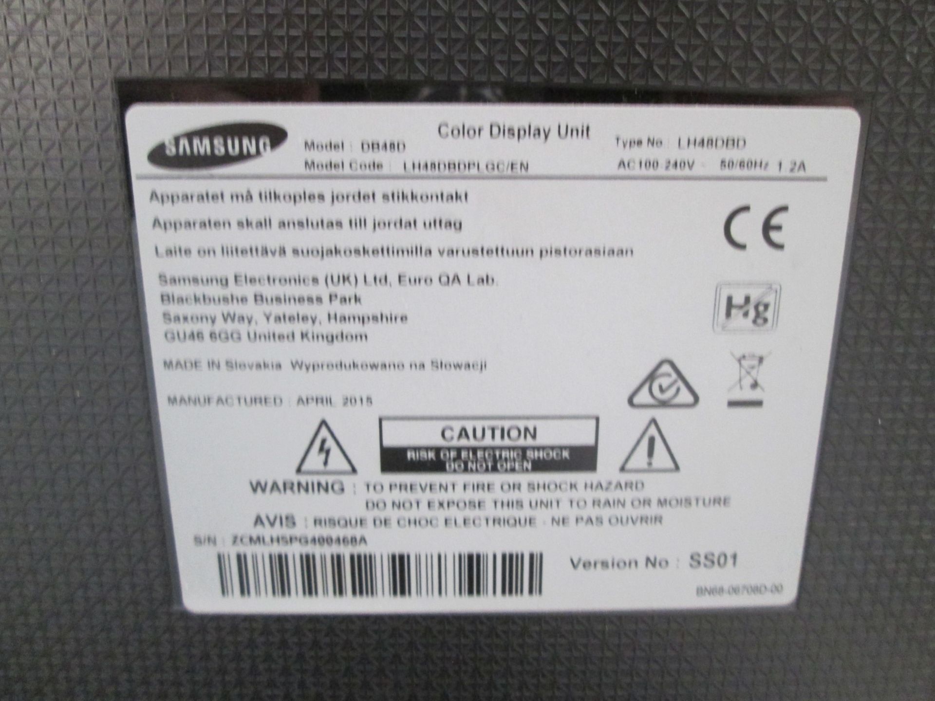 2 off Samsung 48" Colour Monitor, Model DB48E, S/N ZCMLHSPG400468A & 07R0HSLH800271Z, YOM 2015, - Image 3 of 6