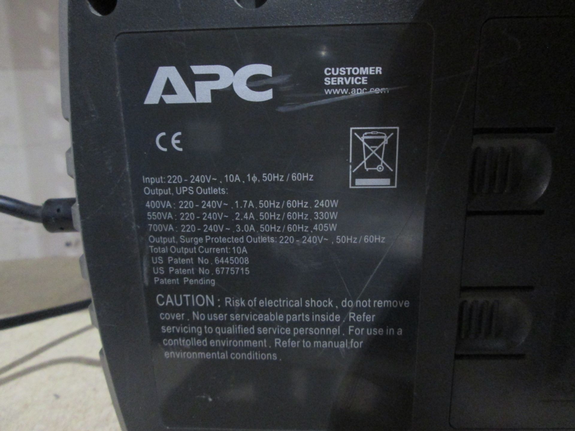 APC Back-UPS ES 400 Battery Back Up, 400V, 240W 8 socket - Image 3 of 4