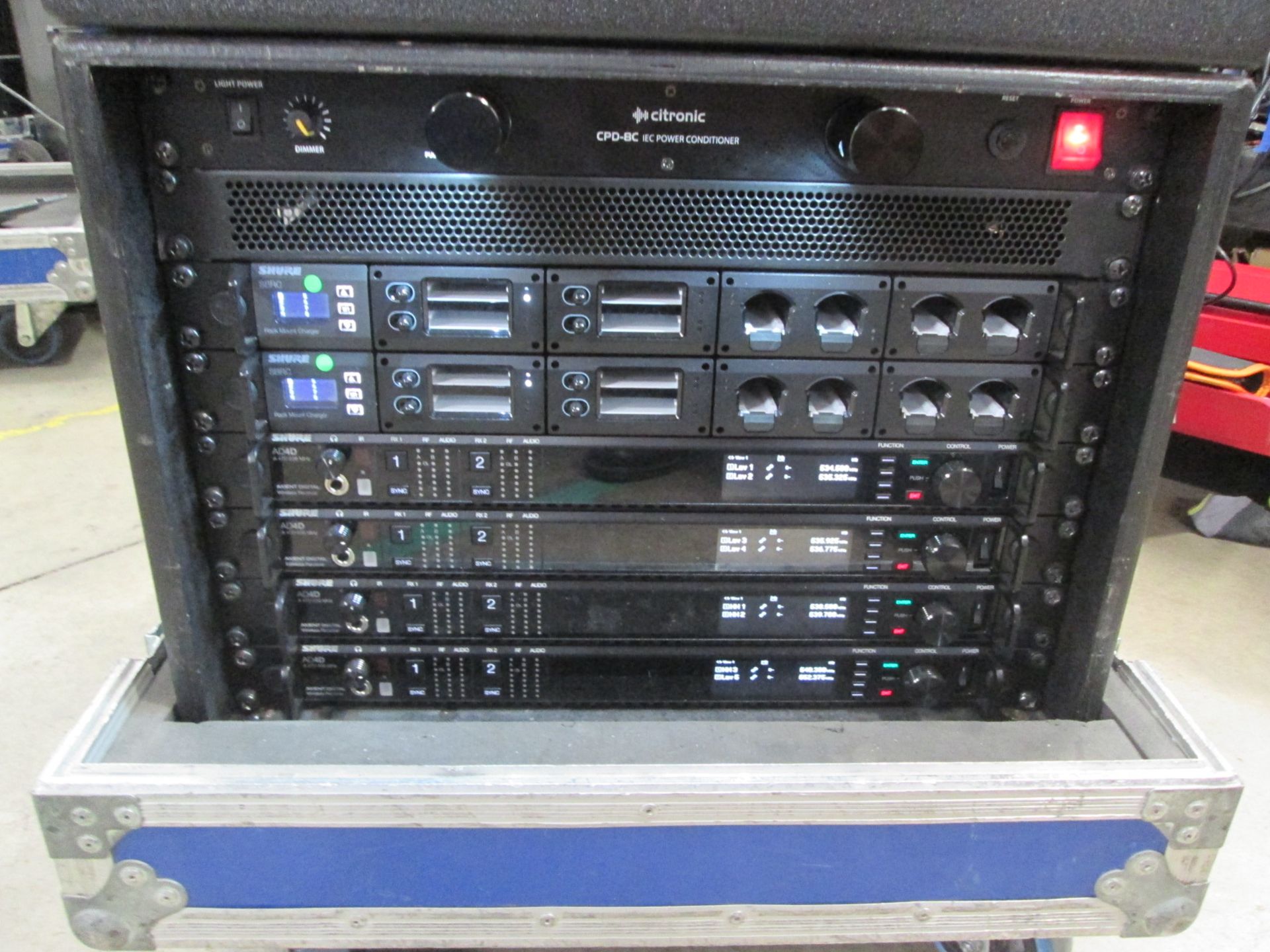 Shure Axiant Digital Radio Rack. To include 4 x AD4D 2 channel digital receivers (470.636 MHz), 4 - Image 2 of 13