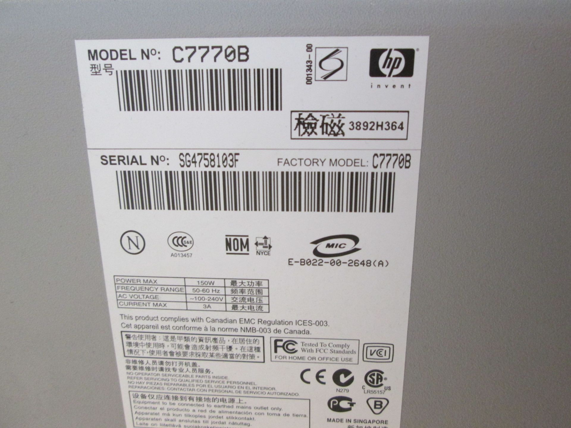 HP Designjet 500 A0 Colour Printer. S/N SG478103F. Model # C7770B - Image 5 of 6