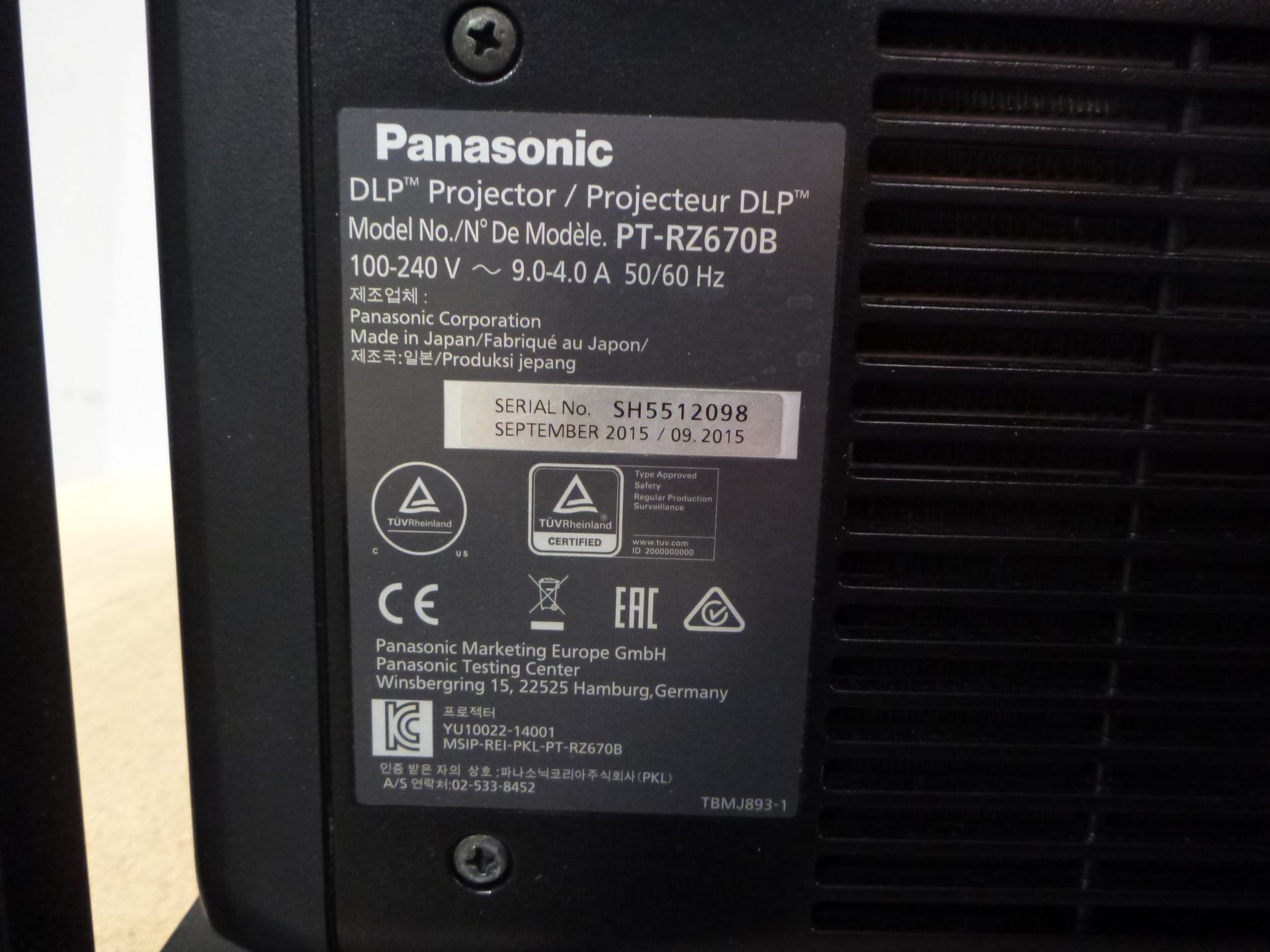 Panasonic Laser Projector, Model PT-RZ670, S/N SH5512098, YOM 2015, In flight case with standard 1. - Image 3 of 11