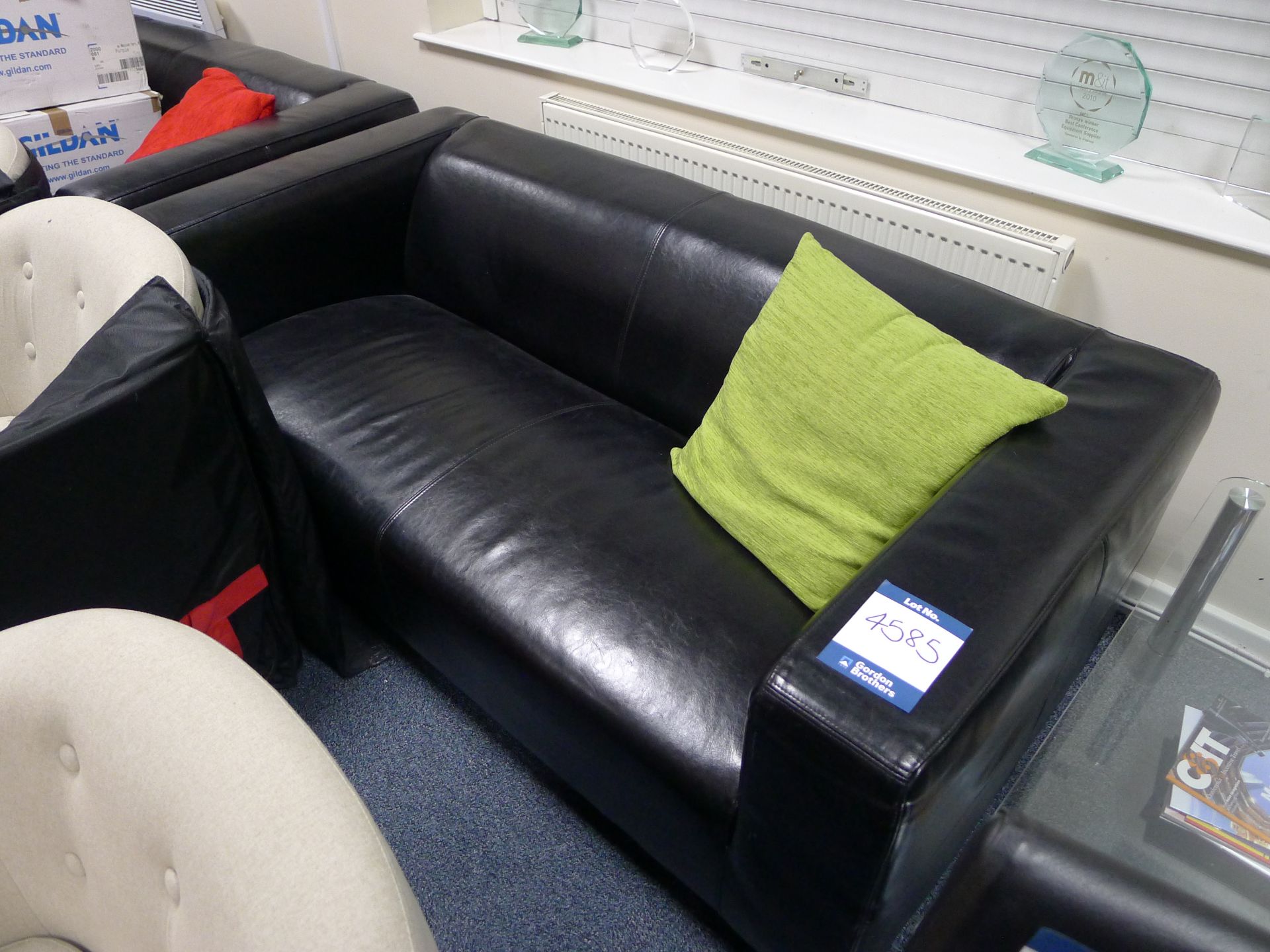 2x Black Leather Effect 2 Seater Sofas and Glass C