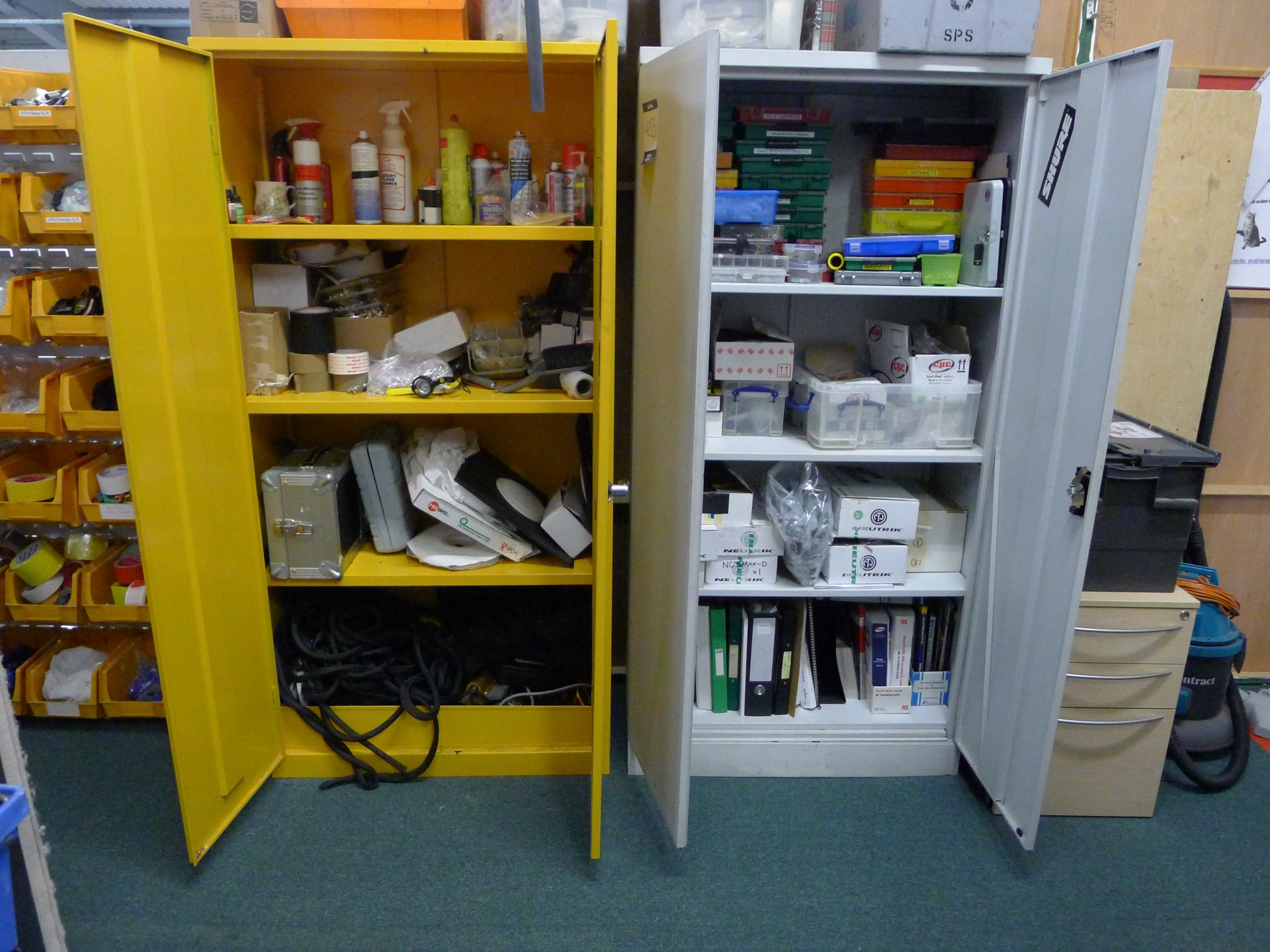 2x Steel Double Door Cupboards and Contents to Inc