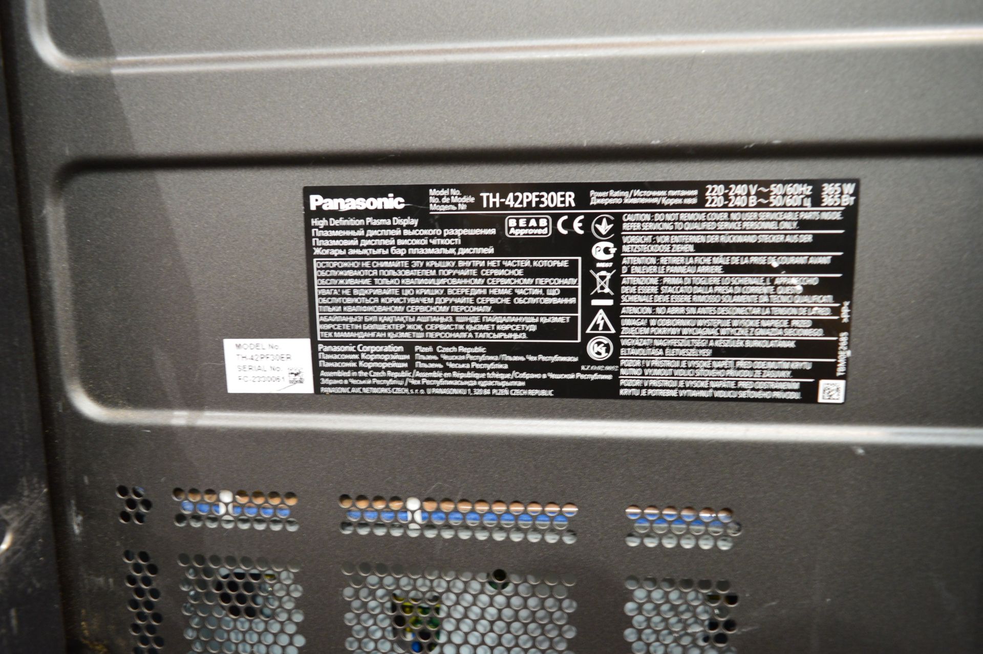 Panasonic, 42" Plasma Display, Model TH-42PF30ER, - Image 2 of 4