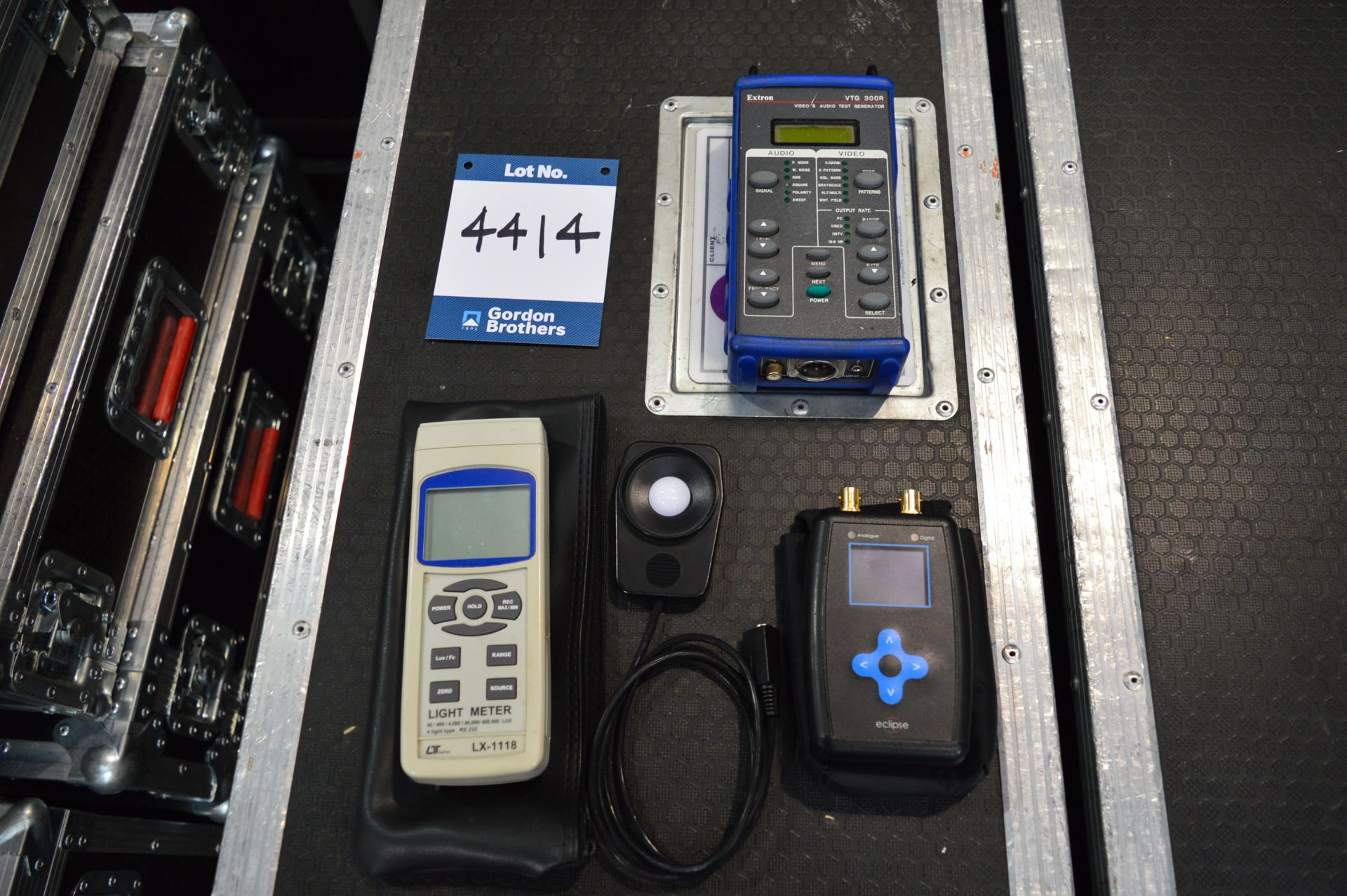 1x Extron VTG 300R video & audio test generator, 1x Lutron LX-1118 light meter and 1x Eclipse test