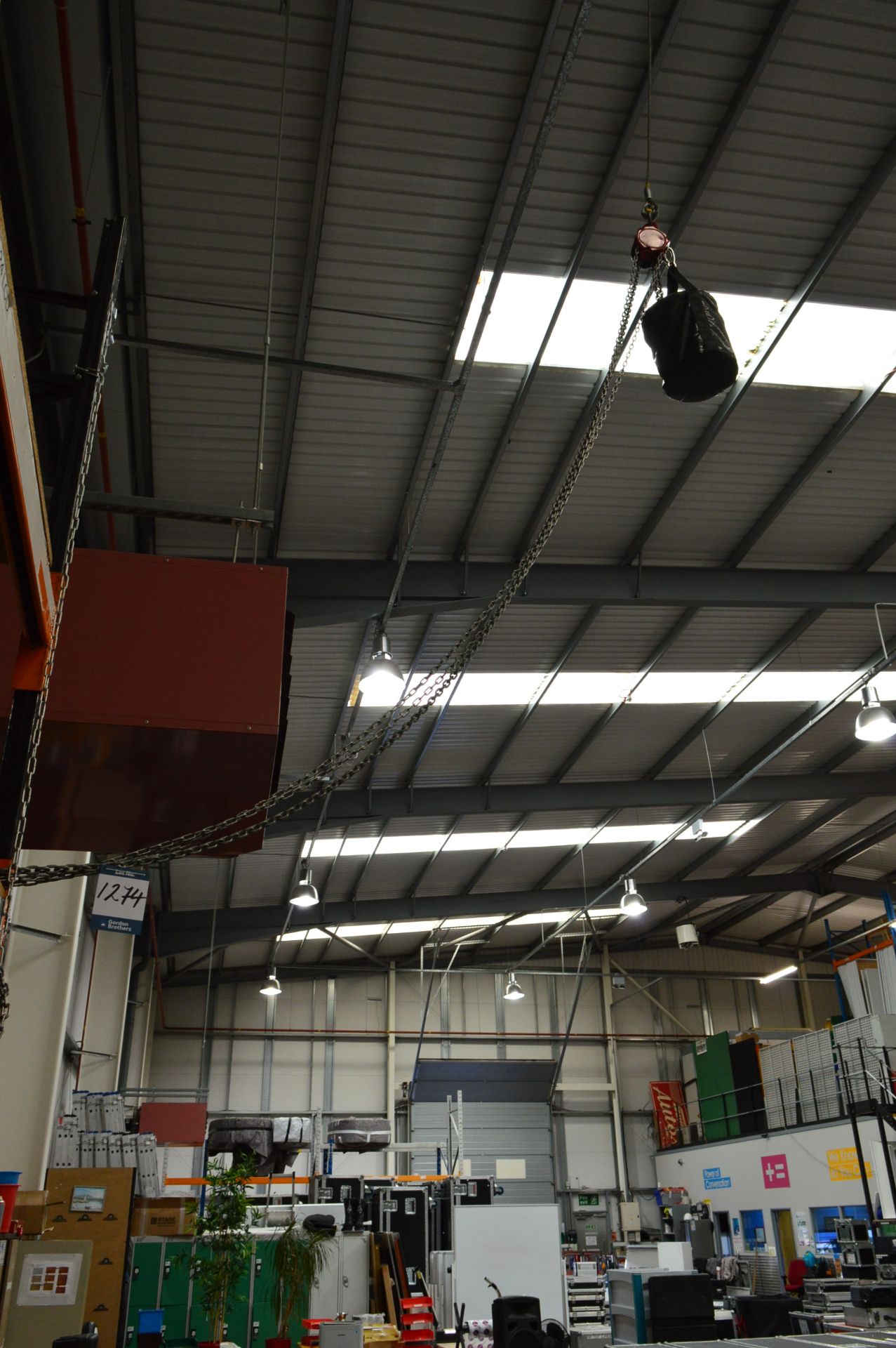 2x No. manual chain block hoists with chain bags,